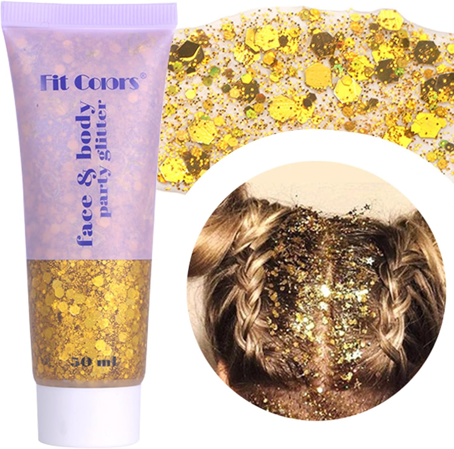 Purpurina corporal dorada, gel de purpurina para conciertos de cantante, lentejuelas de sirena, pintura facial para ojos, cabello grueso, accesorios