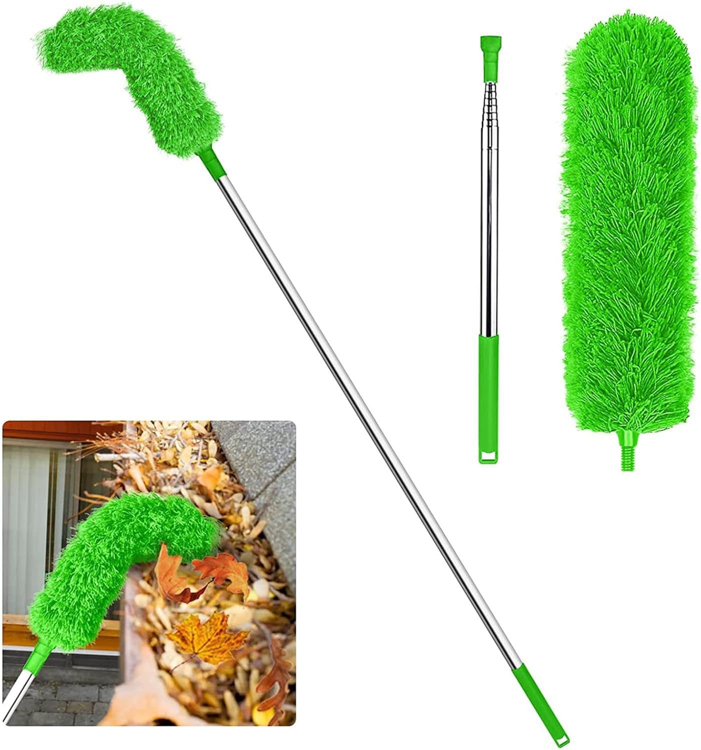 AOKID Cepillo de limpieza, cepillo de limpieza de canalones, cepillo de limpieza de canalones, herramienta de limpieza de techos con poste de
