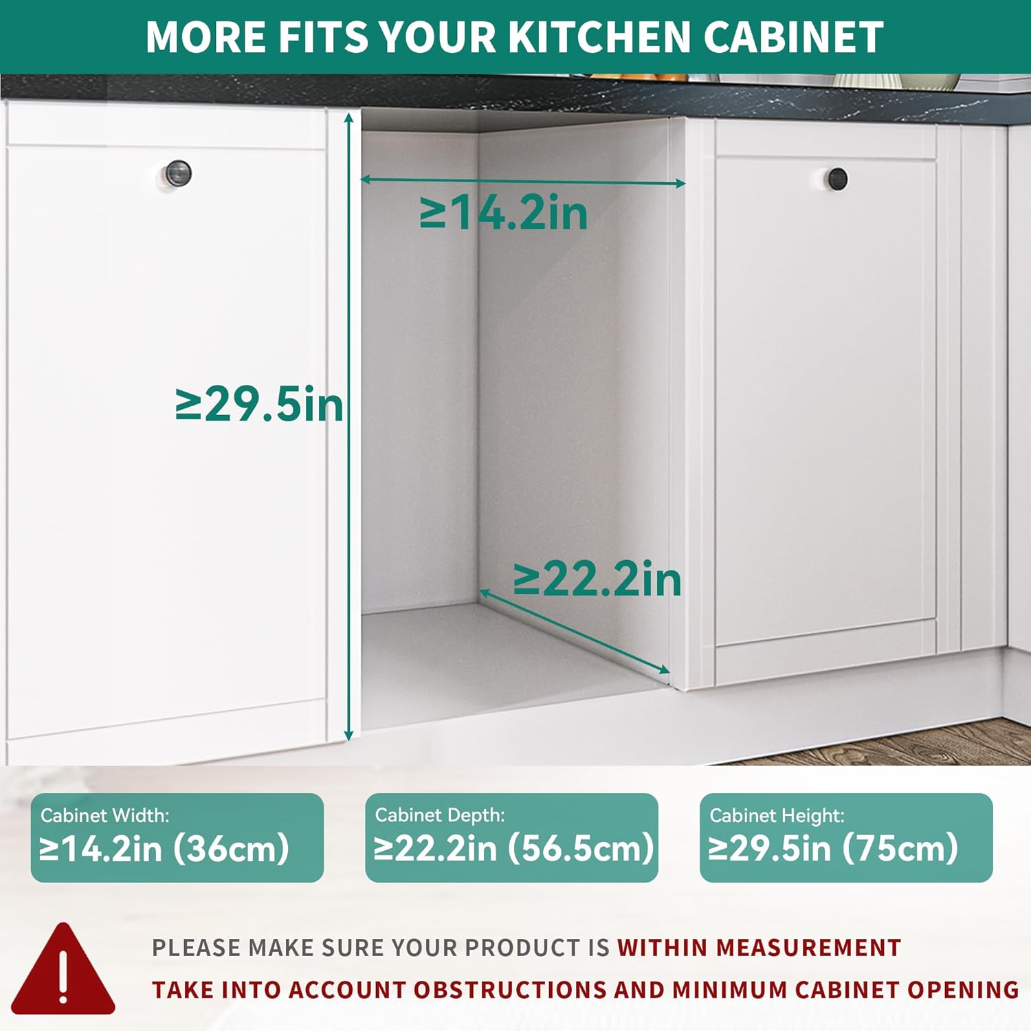 YITAHOME Contenedor de basura extraíble de 43 cuartos de galón (XL) con tapa para armarios mínimos de 14.2 pulgadas de ancho x 22.2 pulgadas de