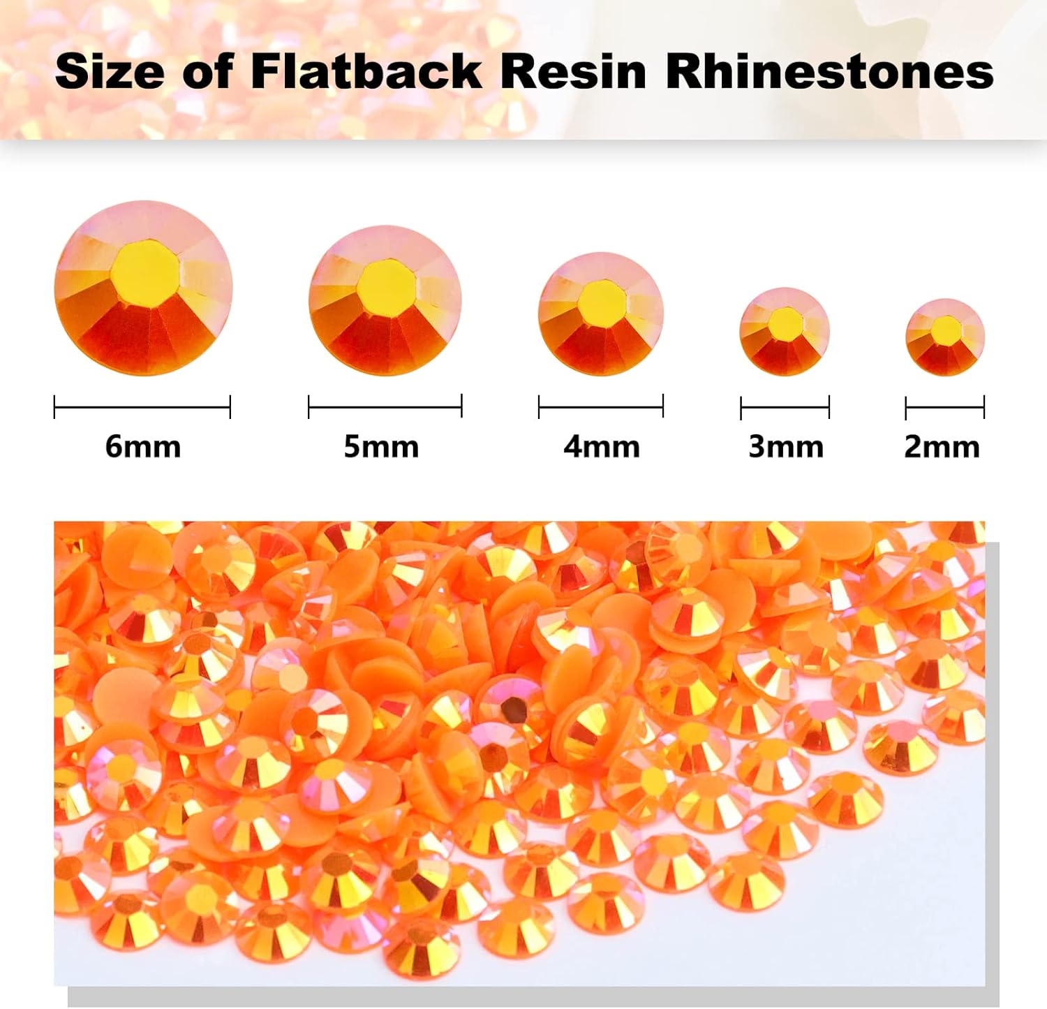 2000 diamantes de imitación de resina de 0.157 pulgadas (0.157 in), color naranja AB con parte trasera plana para tazas, botellas, vasos, decoración