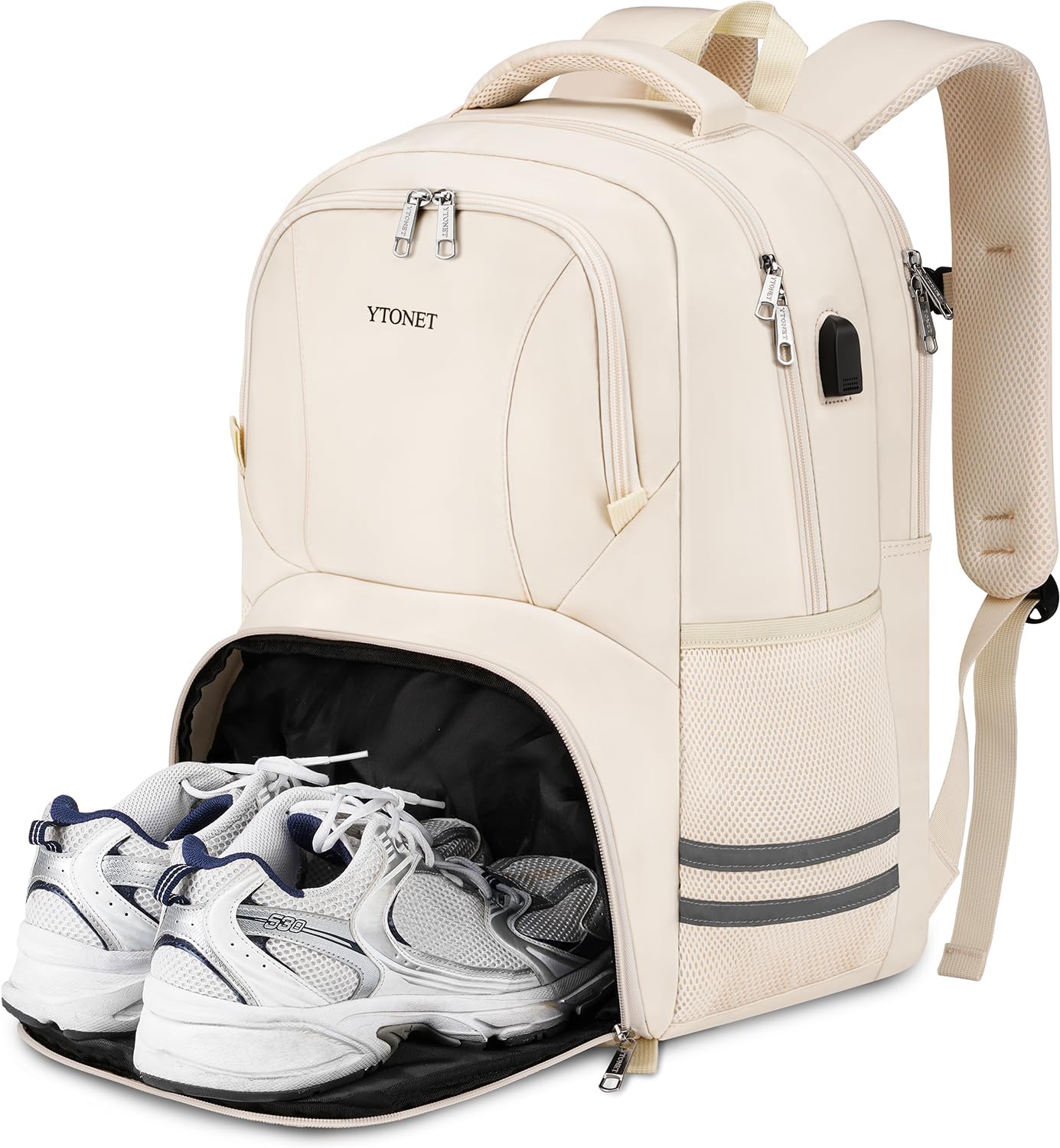 Ytonet Mochila de gimnasio para mujeres y hombres, mochila de viaje con compartimento para zapatos, puerto de carga USB, bolsa de transporte