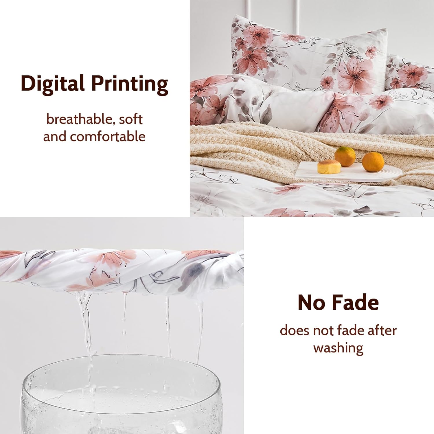 DESIHOM Juego de edredón de 3 piezas con estampado floral rosa y 2 fundas de almohada, de microfibra con estampado floral, reversible, transpirable