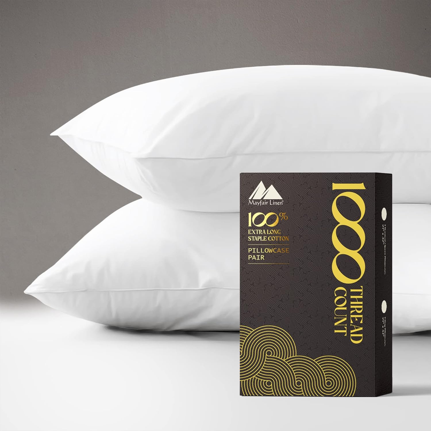 Mayfair Linen Juego de 2 fundas de almohada tamaño King de 100 % algodón puro, calidad de algodón egipcio de 1000 hilos, suaves, transpirables y