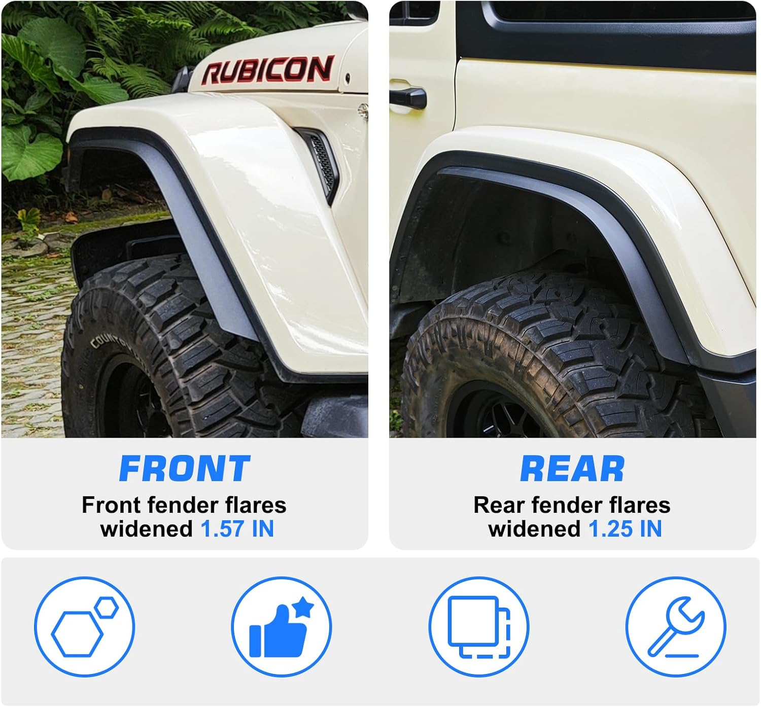 Guardabarros delanteros y traseros compatibles con Jeep Wrangler JL y JLU Unlimited Rubicon 2018-2023, 4 piezas