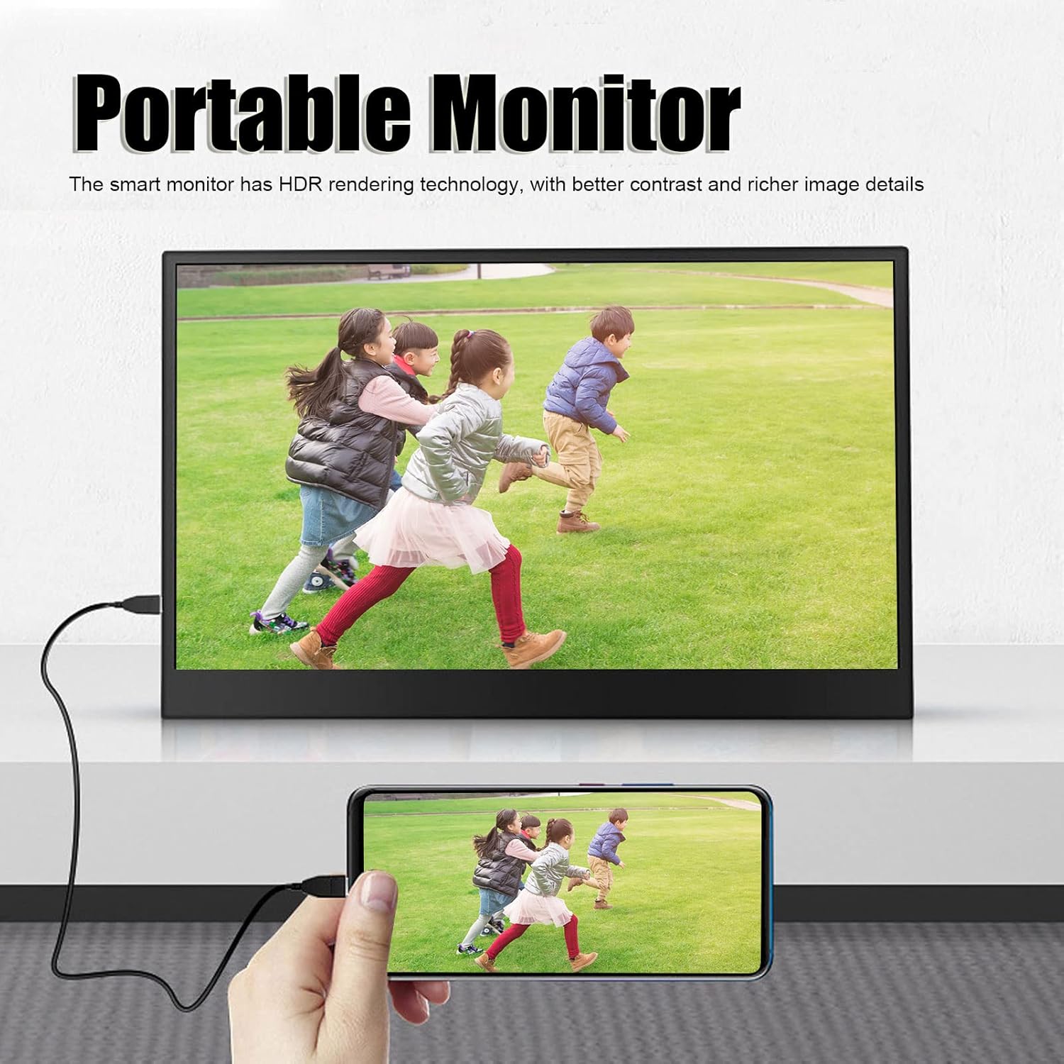 Fydun Monitor portátil de 17.3 pulgadas, 1600×900 ángulo de visión de 178  300 CD M2 brillo de pantalla extensor portátil para teléfono PC