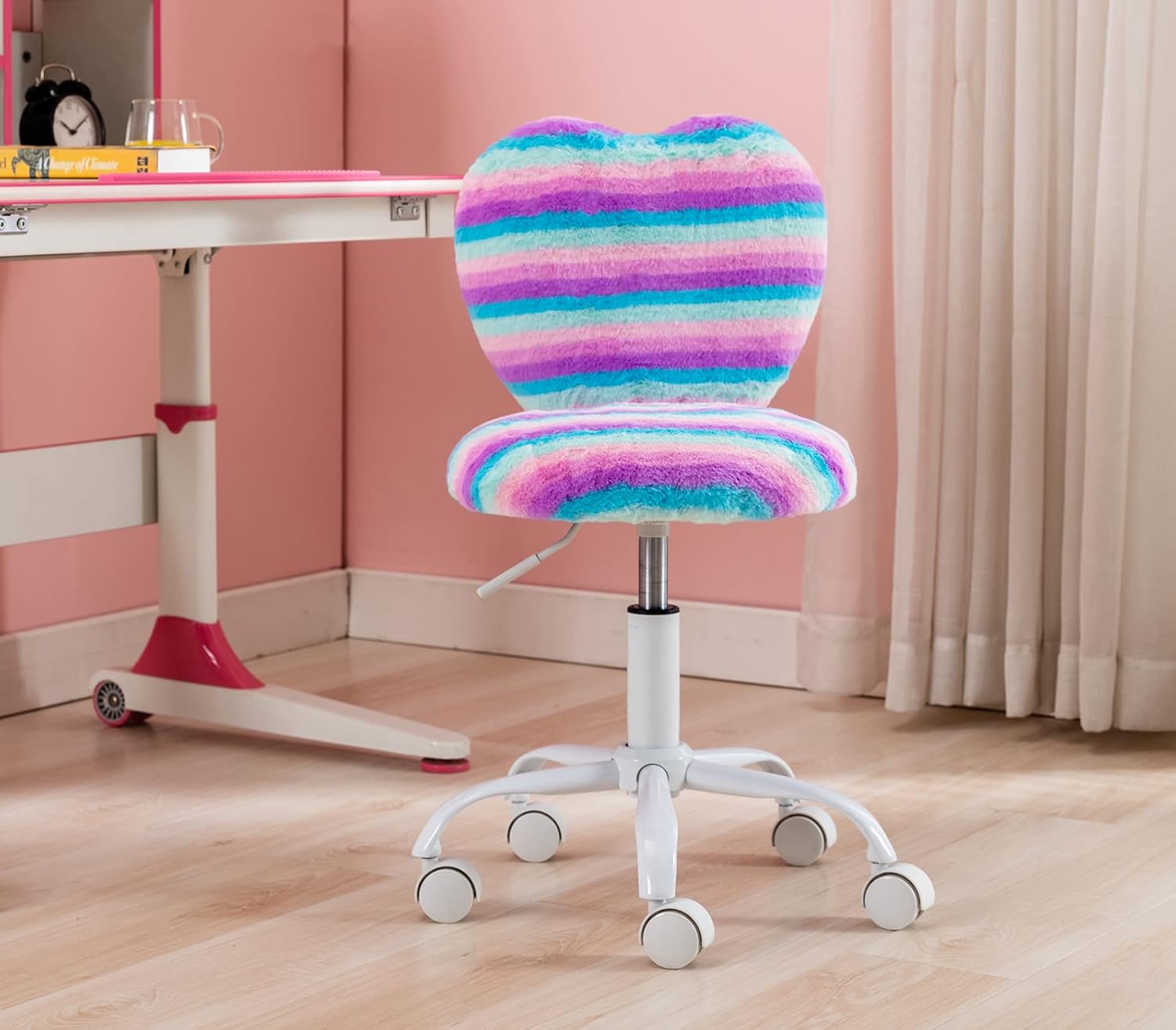 chairus Silla de escritorio para niños, silla de estudio pequeña de piel sintética para adolescentes, silla de tocador ajustable en forma de corazón