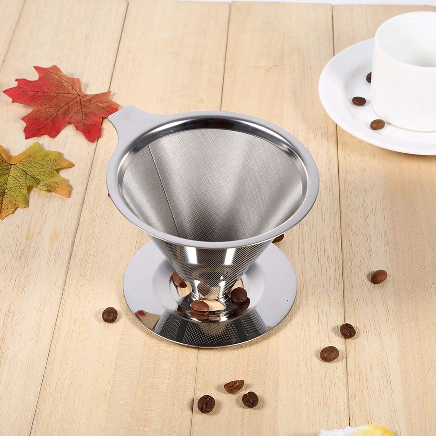 Vierta sobre el gotero de café, filtro de acero inoxidable, filtro de café reutilizable, soporte de taza de filtro de malla de doble capa, uso en