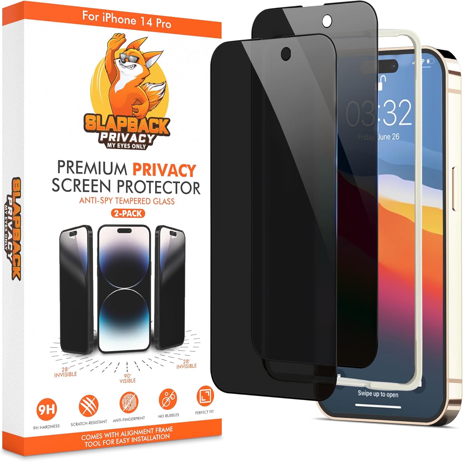 Slapback – Protector de pantalla de privacidad prémium para iPhone 14 Pro 2 unidades pantalla de 6.1 pulgadas vidrio templado de dureza 9H antiespía