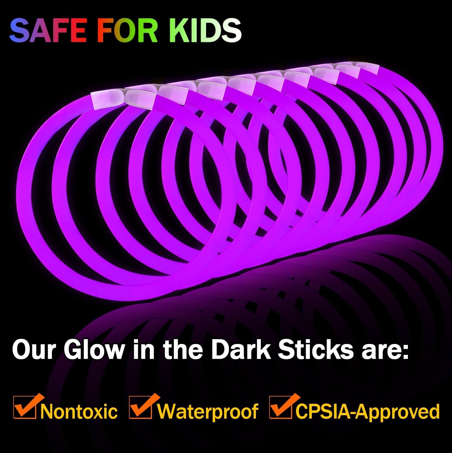 Pulsera de luz a granel de palitos brillantes morados, collares brillantes con conectores, 50 unidades de 8 pulgadas, 4 de julio, suministros de