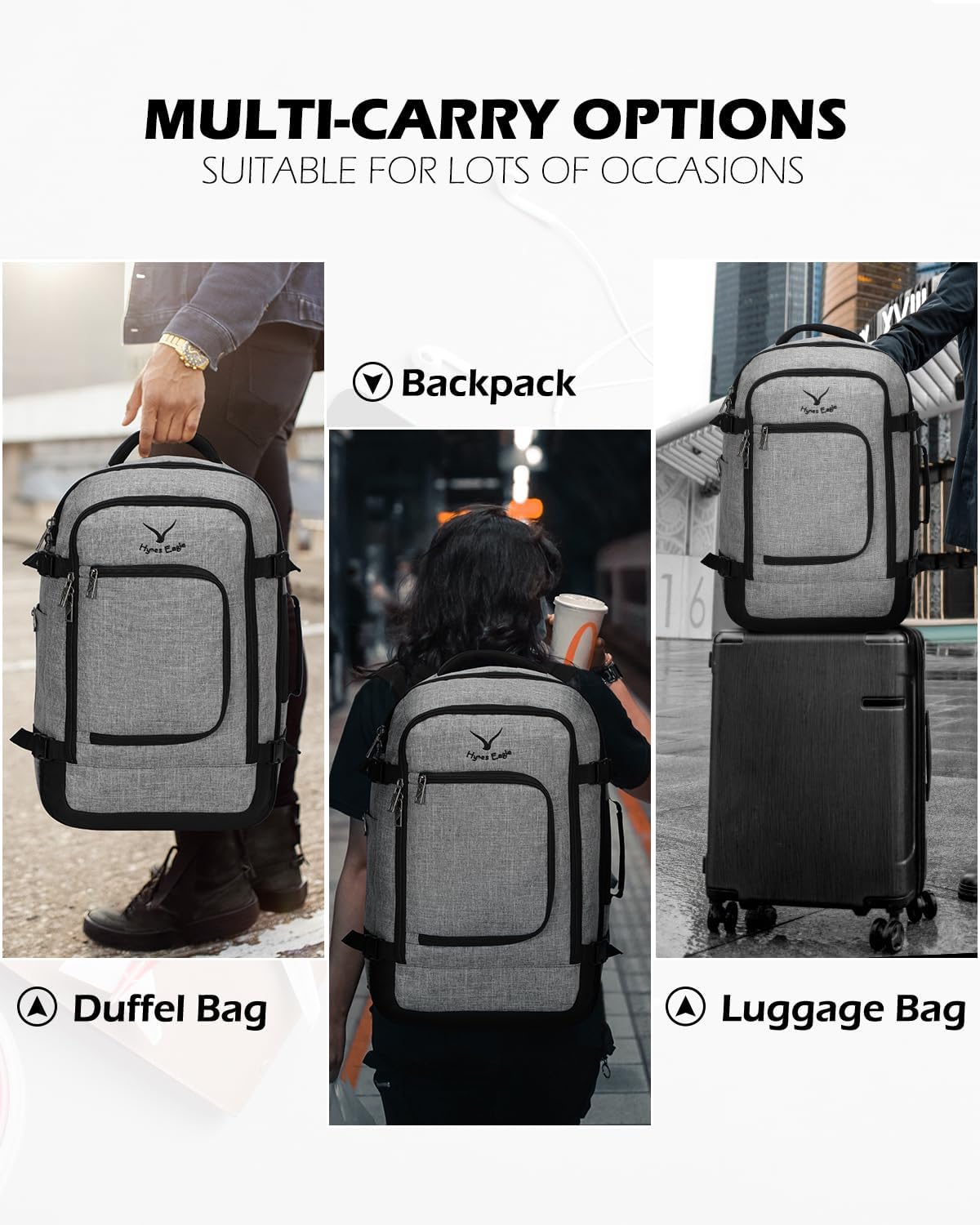 Hynes Eagle Mochila de viaje 40L aprobada para vuelo, mochila de mano para hombre, gran cabina, fin de semana, mochila para computadora portátil,