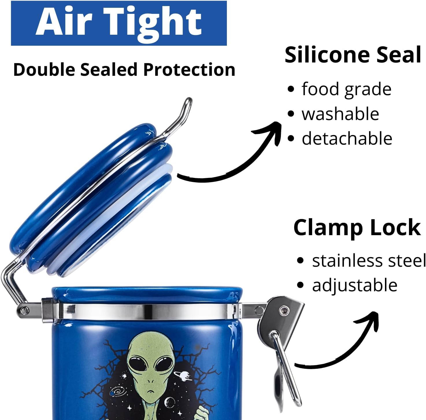 Alien – Tarro a prueba de olores, media onza (8.5 fl oz), espacio separado para paquete de humedad para mantener las hierbas frescas durante meses,