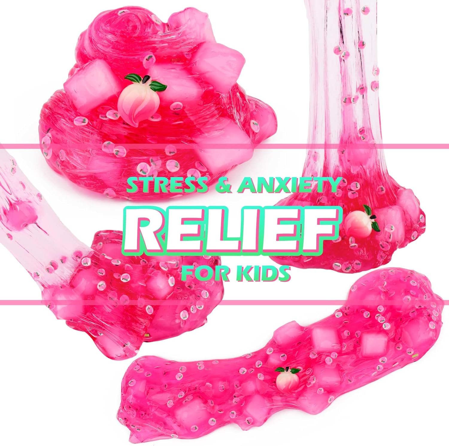 Cubitos de gelatina transparente de melocotón rosa, bonitos dijes de complementos, slime de cristal crujiente, slime de agua Boba, juguete de lodo