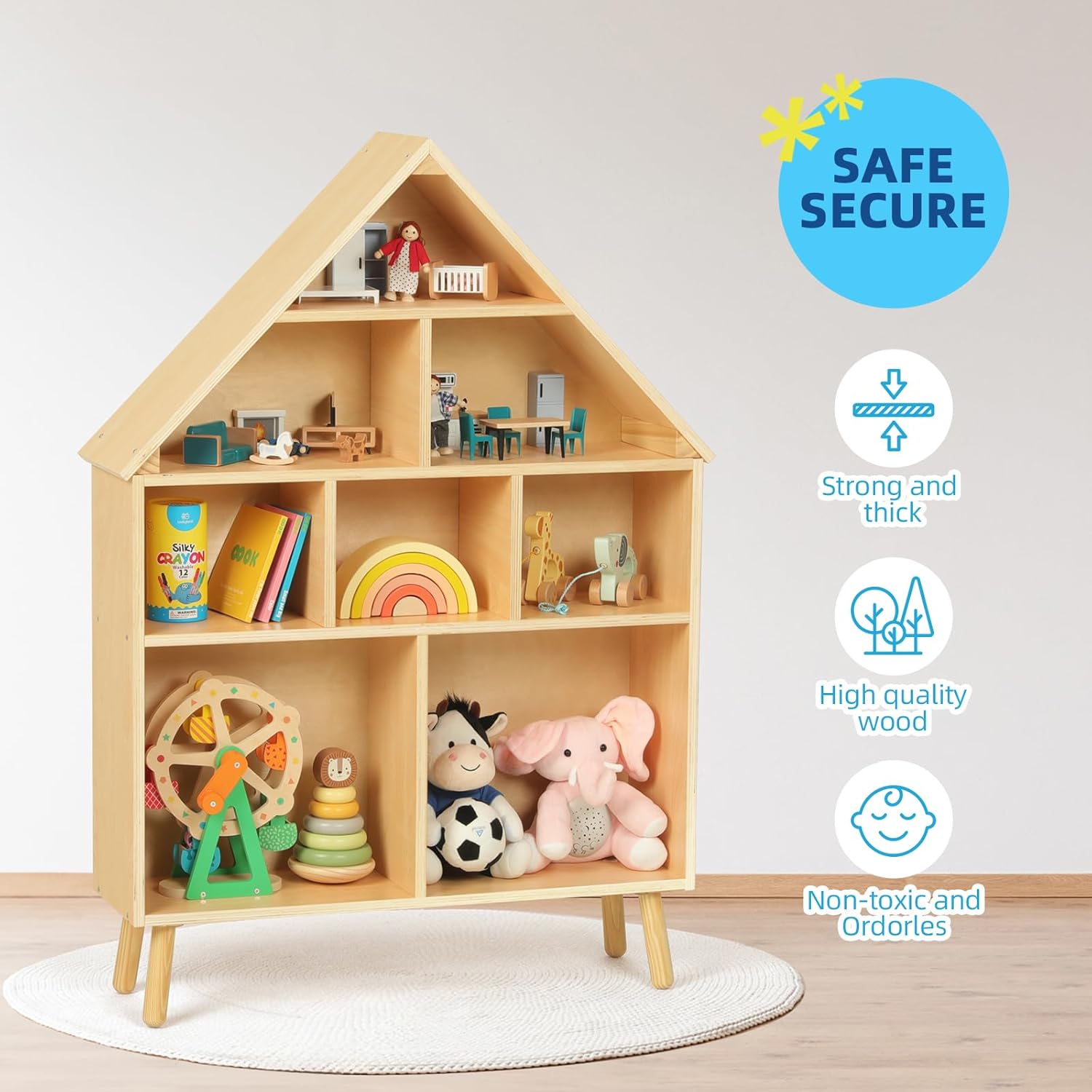 Estante Montessori de madera para niños pequeños, estantería de casa de muñecas, organizadores de juguetes y almacenamiento para habitación de