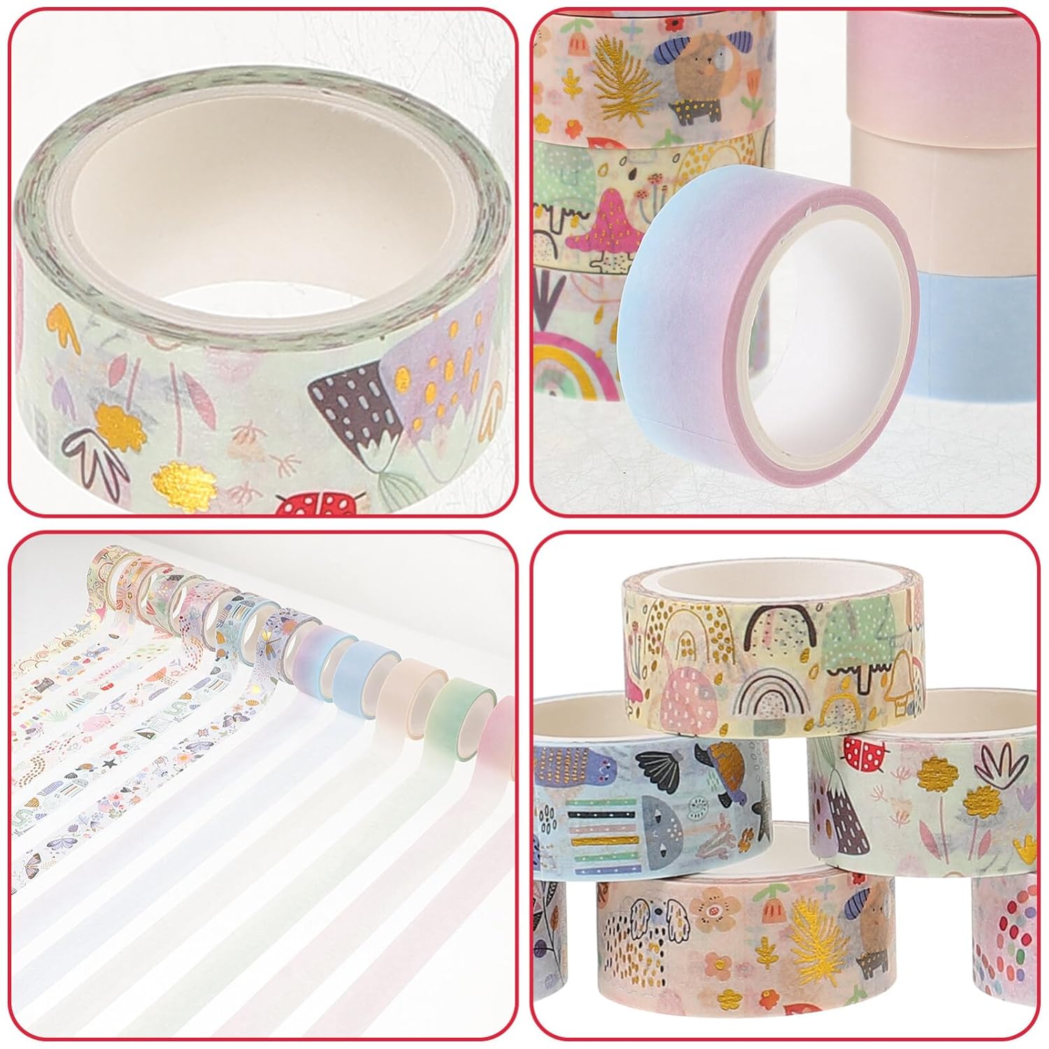 EXCEART 12 Rolls Scrapbook Decor Multi-Purpose Washi Tape Self-Adhesive DIY Tapes Dairy Tape Paper Tapes Planner Tape DIY Crafts Washi Tape Washi