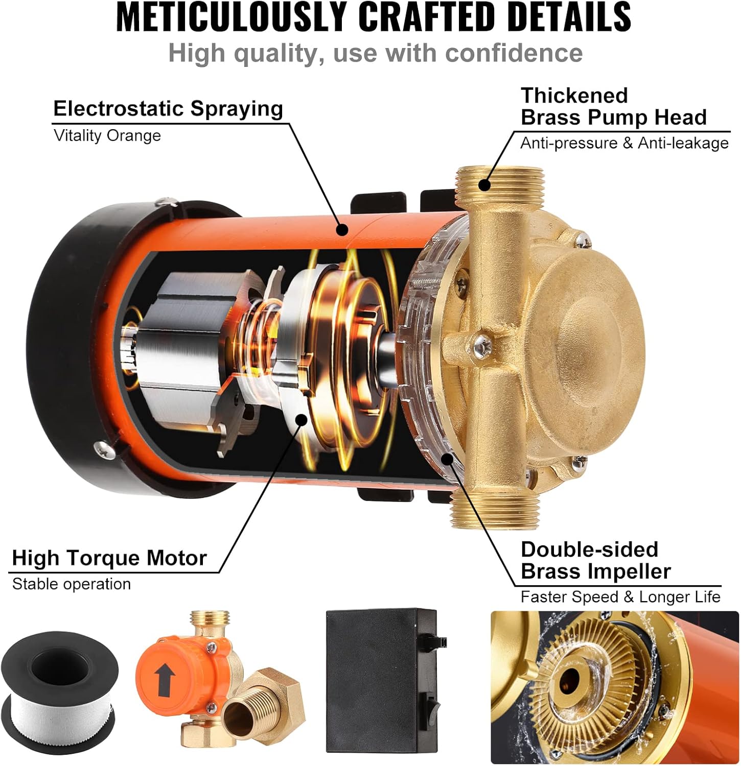VEVOR Bomba de presión de agua de 120 W, 110 V CA, 396 GPH 21.75 PSI, bomba de presión automática para el hogar, flujo máximo de 25 Lmin con