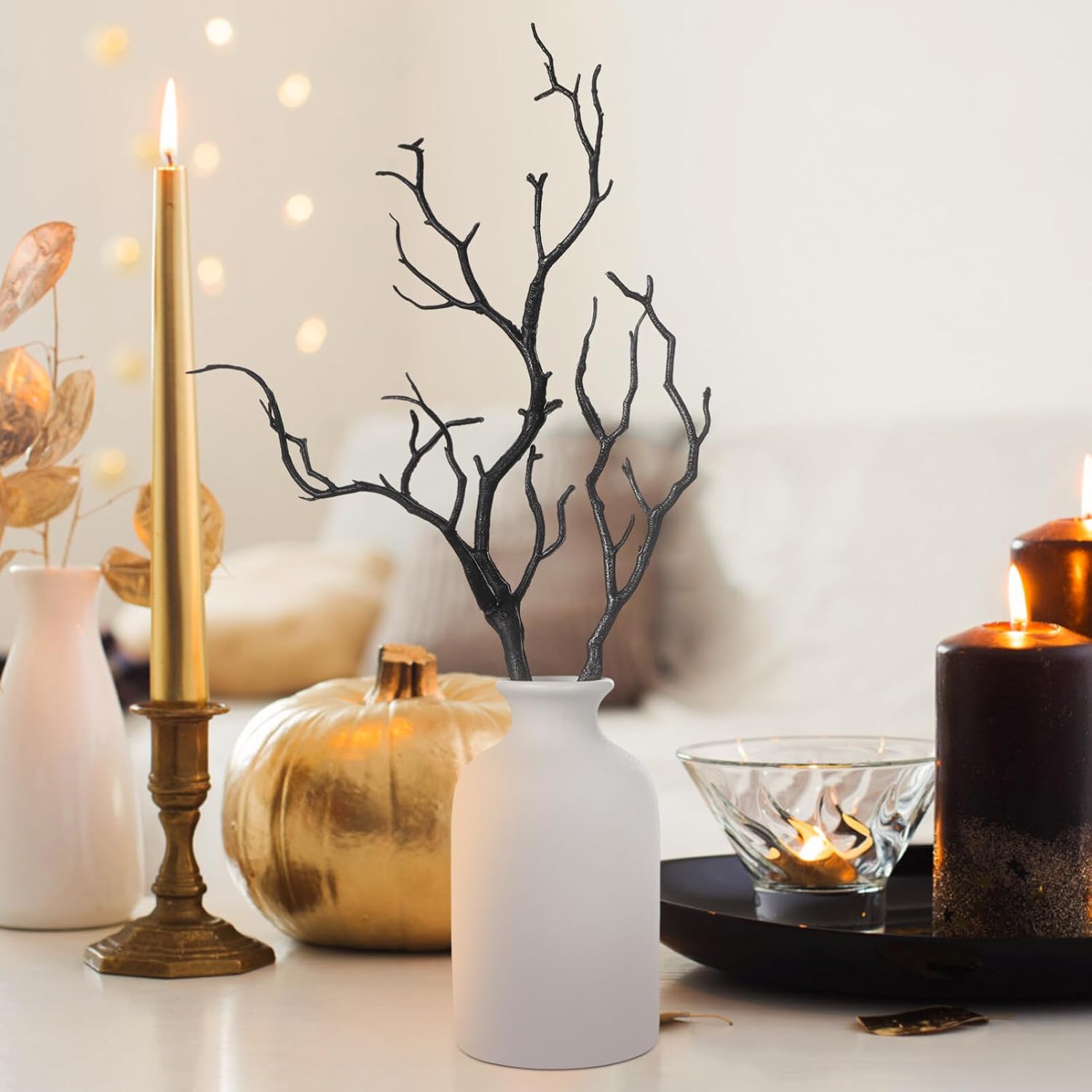 Garneck Ramas de árbol secas de cuernos artificiales, 4 ramas de árbol de plástico de 13.8 pulgadas, ramas de manzanita para decorar arte, ramas de