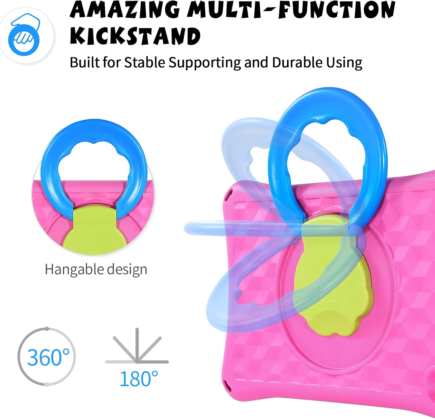 Riaour Funda para tablet de 10 pulgadas para niños, ligera, a prueba de golpes, soporte para niños, incompatible con iPad Samsung. Rosa