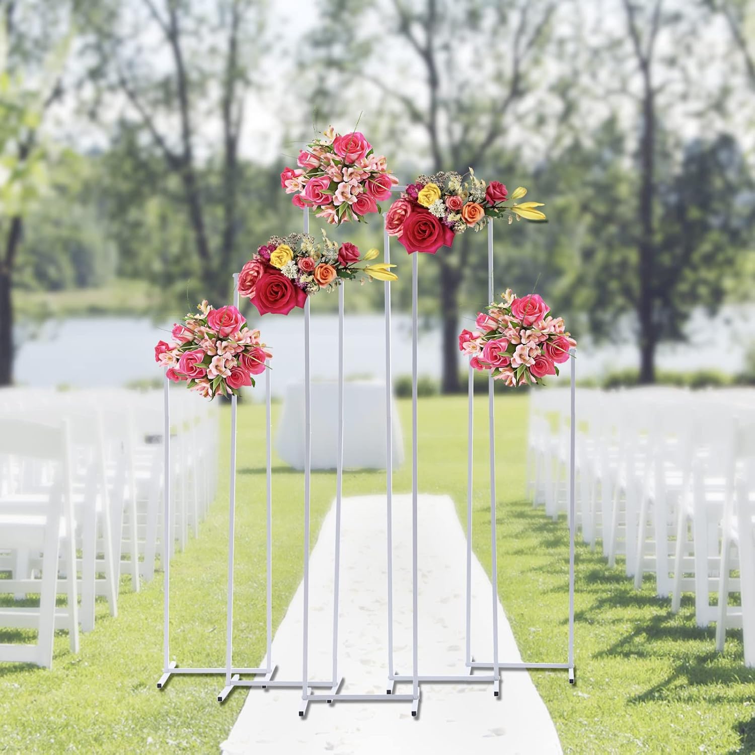 Fecoi – Juego de 5 arcos de boda de metal, soportes de flores blancas, soporte de telón de fondo para boda, fiesta, celemonia, novia, decoración