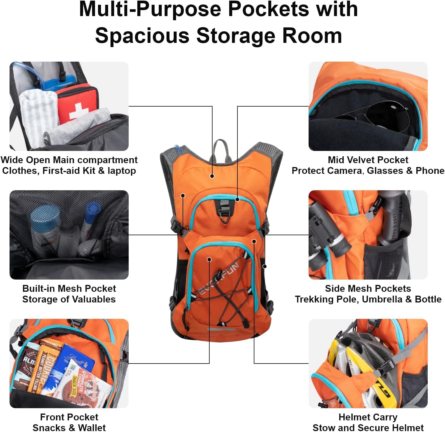 EVERFUN Mochila de hidratación de 18 litros con vejiga de agua de 2L3 L, mochila de agua para senderismo para mujeres y hombres, mochila ligera de