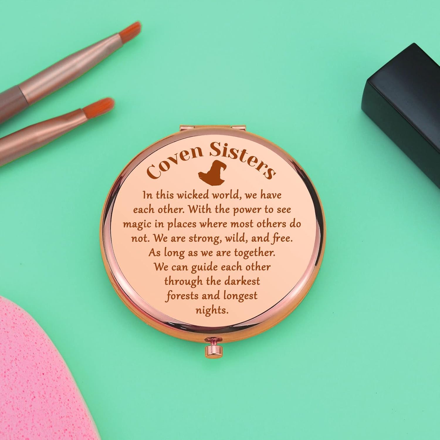 Regalos de bruja, espejo de maquillaje compacto para hermanas, regalos de cumpleaños para amantes de la brujería, regalos de fiesta de Halloween,