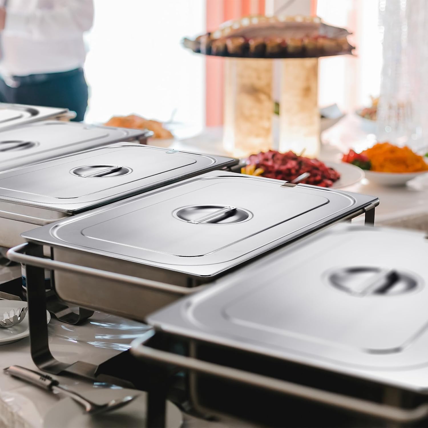 Zonon Paquete de 8 fundas para sartenes de mesa de vapor, tapas con muescas para sartenes de hotel, tapas con asas, tapas de bandeja de alimentos