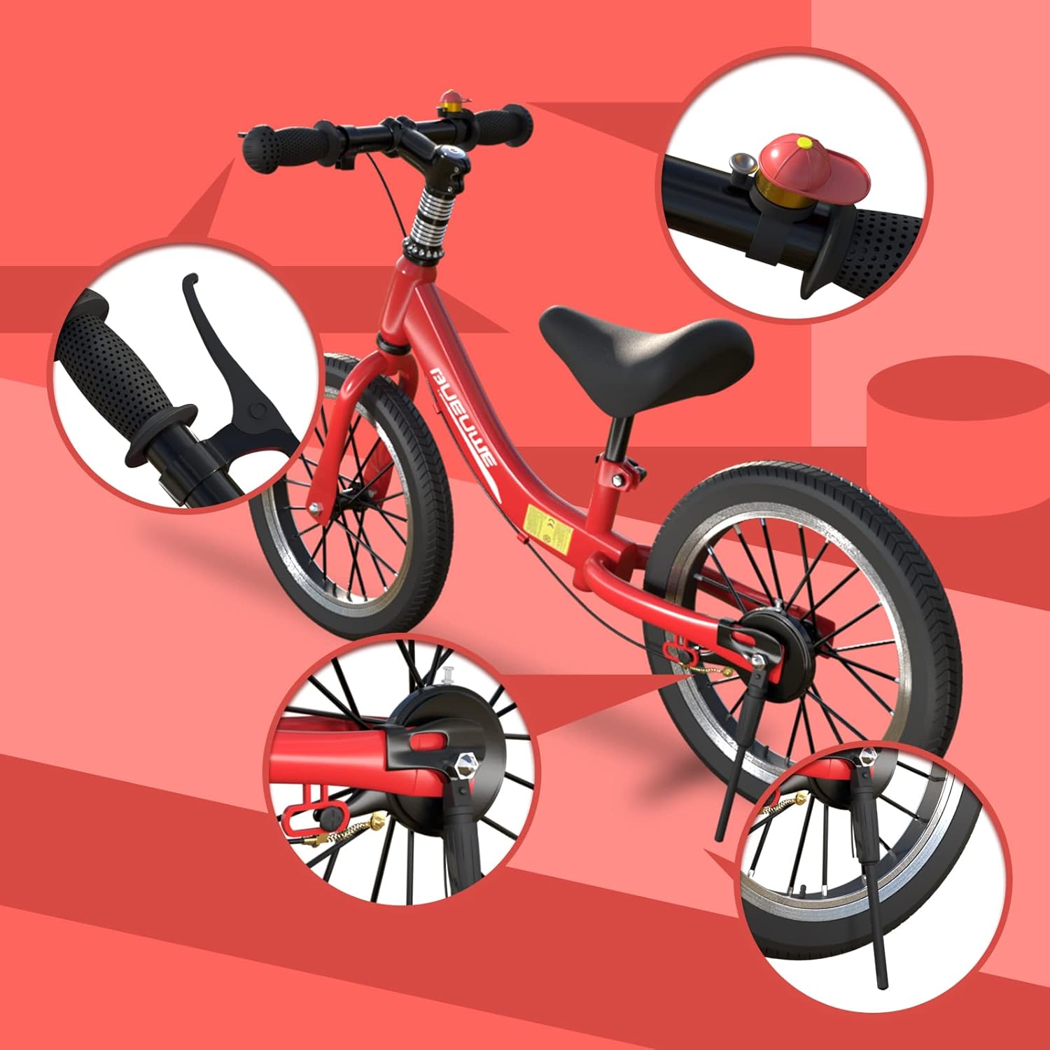 Bicicleta de equilibrio de 1416 pulgadas para niños y niñas de 3, 4, 5, 6, 7, 8 años, bicicleta de entrenamiento sin pedal con frenos y soporte,