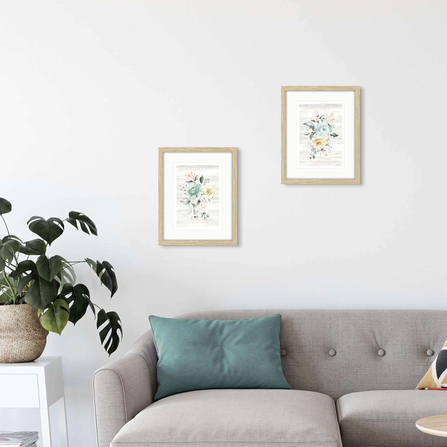 Cuadro de flores enmarcadas para pared, 11 x 14 pulgadas, lindo ramo de flores de rosas, juego de 2 ilustraciones para decoración moderna de la