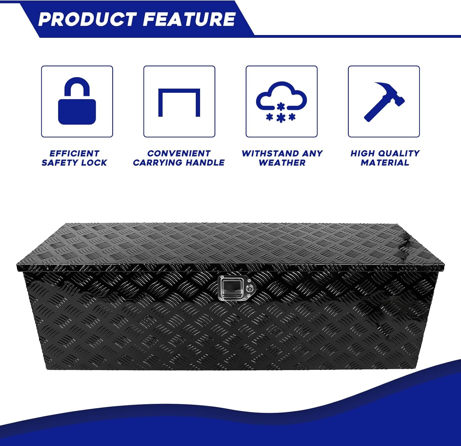 BLACKHORSE-RACING Caja de herramientas de aluminio resistente de 48 x 15 x 15 pulgadas, caja de herramientas de almacenamiento para remolque,