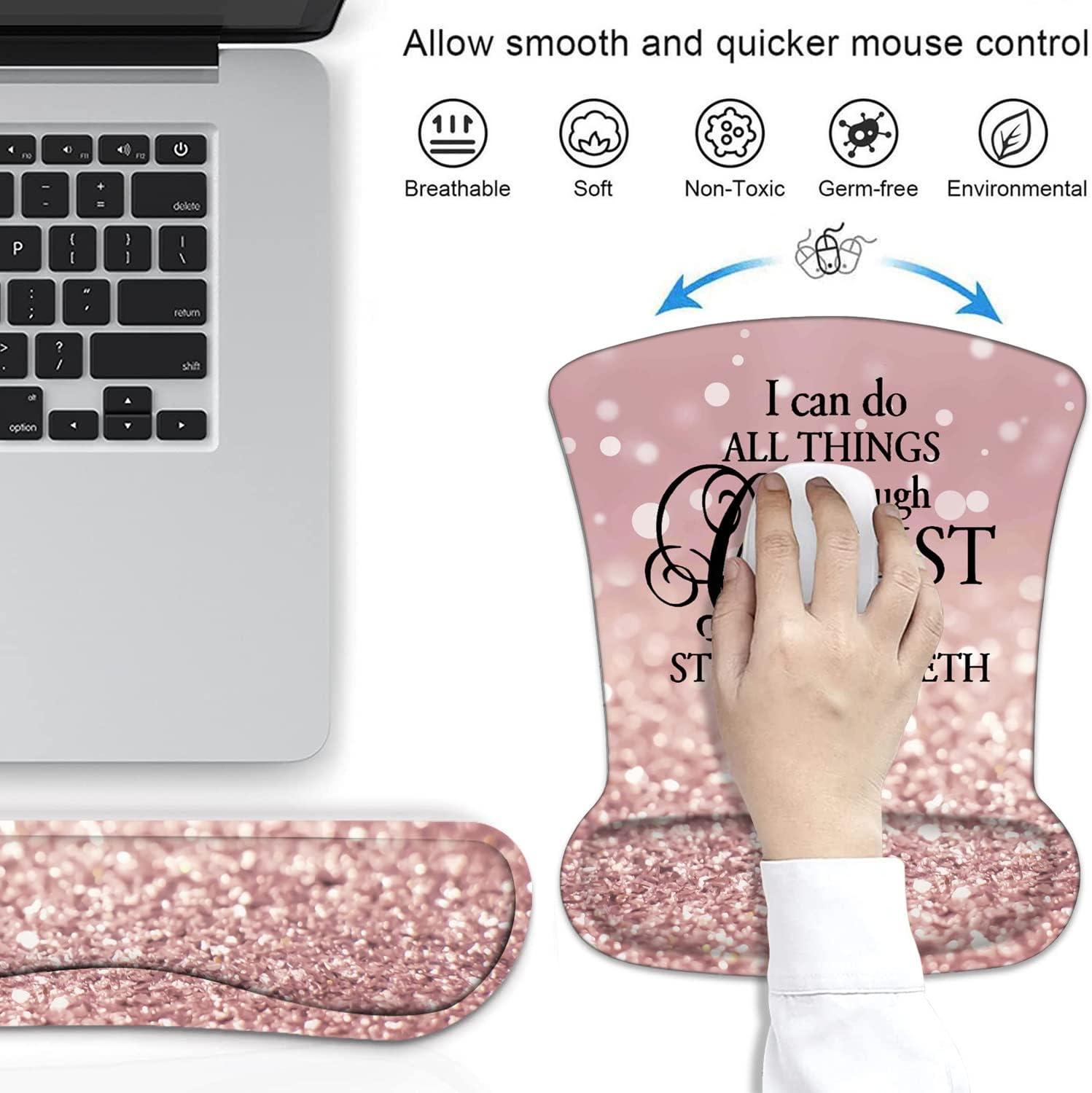 Juego de almohadilla ergonómica para mouse y reposamuñecas para teclado con posavasos, base de poliuretano antideslizante, fácil de escribir y
