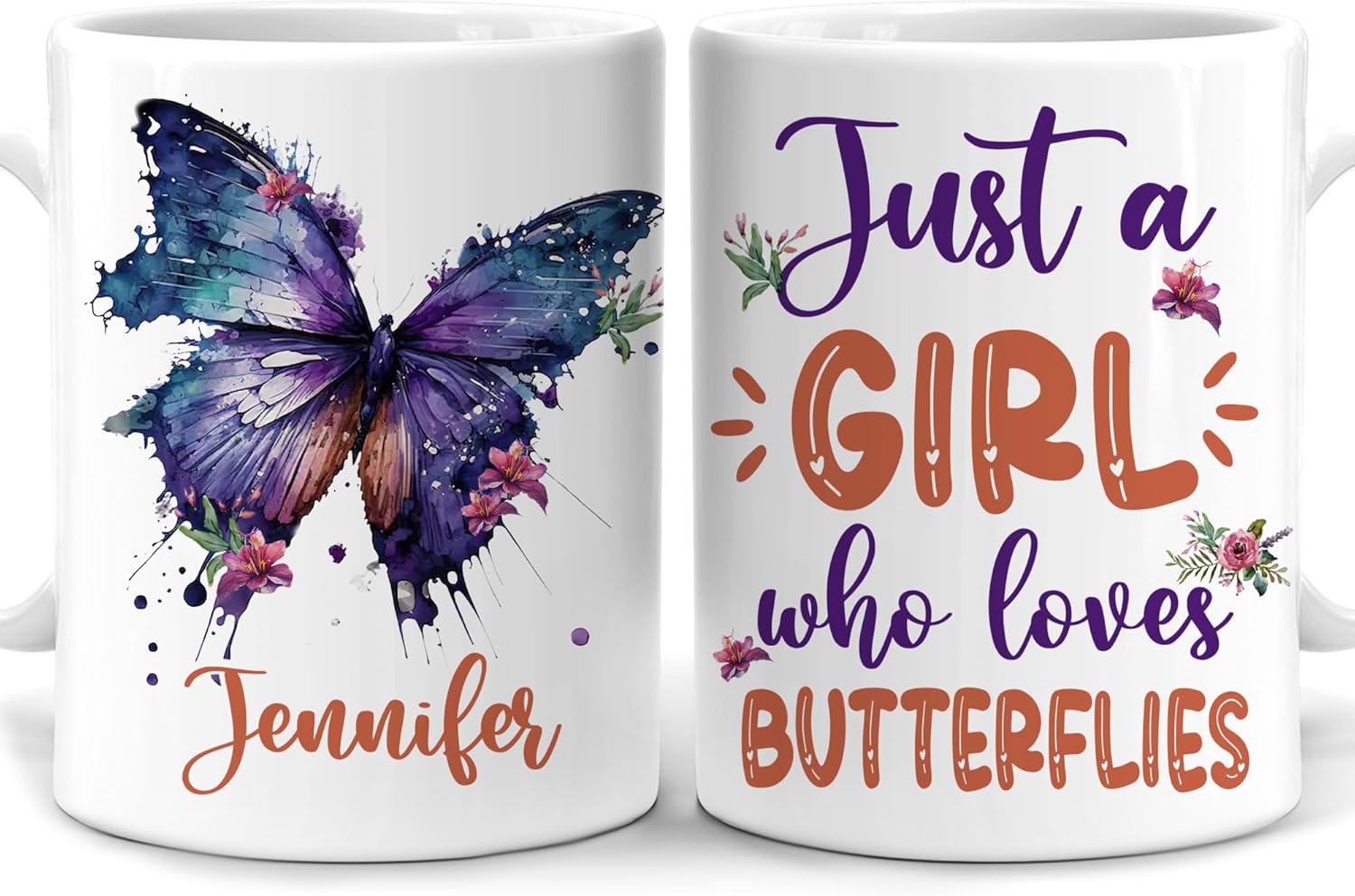 Hyturtle Regalos personalizados para amantes de las mariposas, taza de café de cerámica con nombre personalizado de 11 onzas, idea de regalos lindos