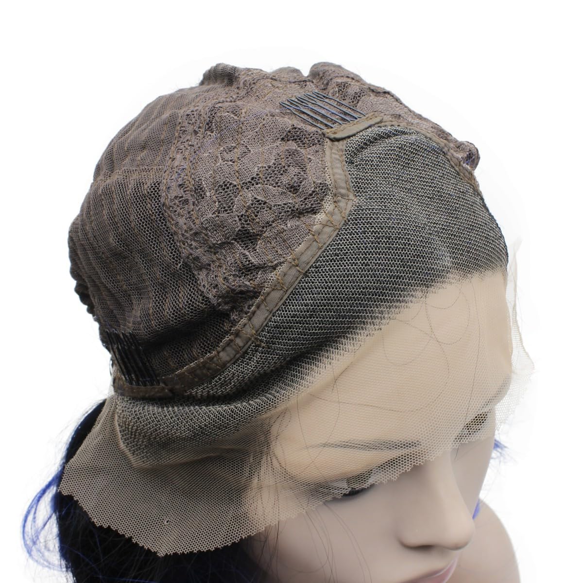 Mxangel – Peluca de cabello sintético corto rizado con raíces negras, encaje frontal, color azul joya ombré, pelo de fibra resistente al calor