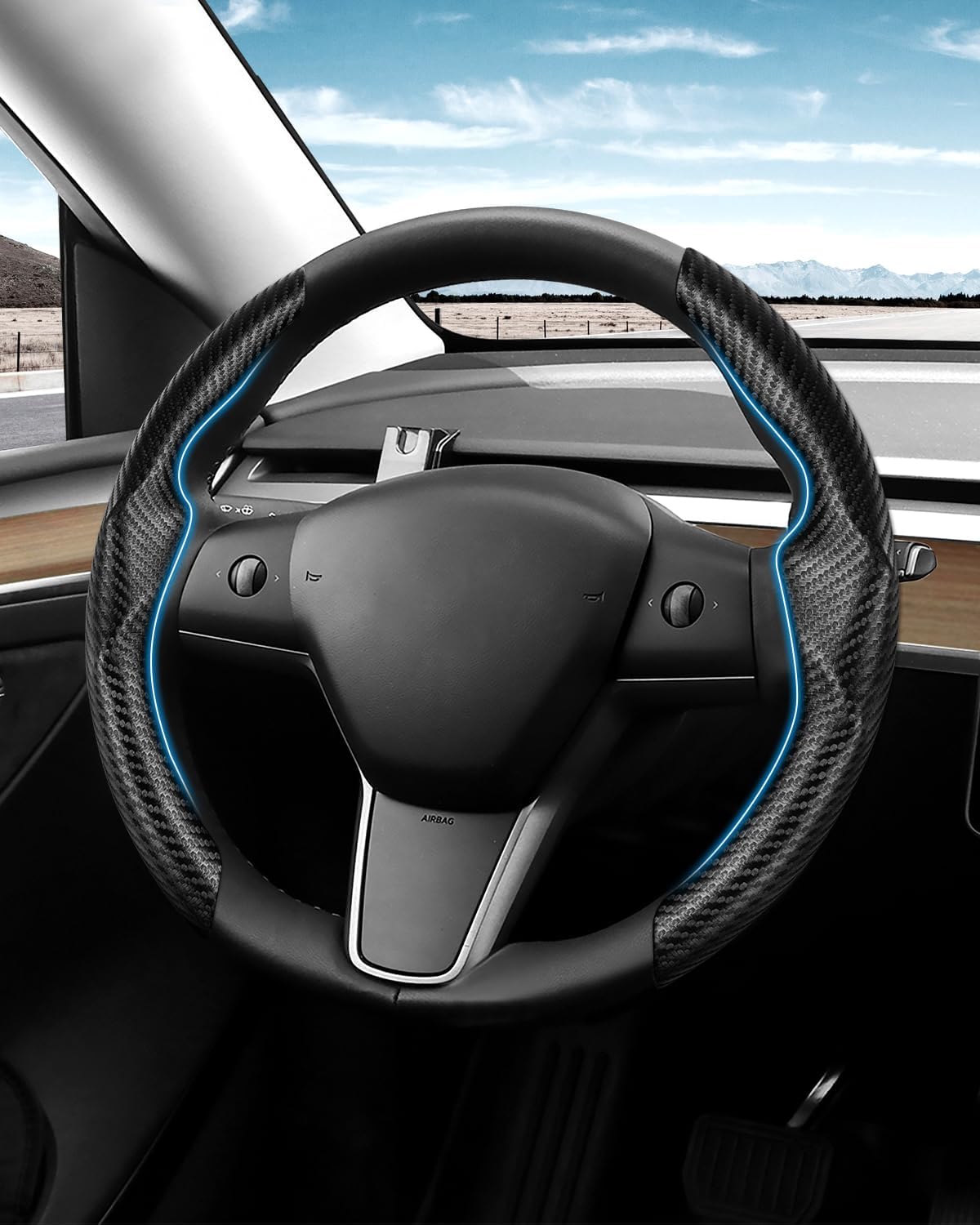 Funda para volante de la marca funda de fibra de carbono a medida para volante de Tesla, transpirable, duradera, antideslizante, transpirable,