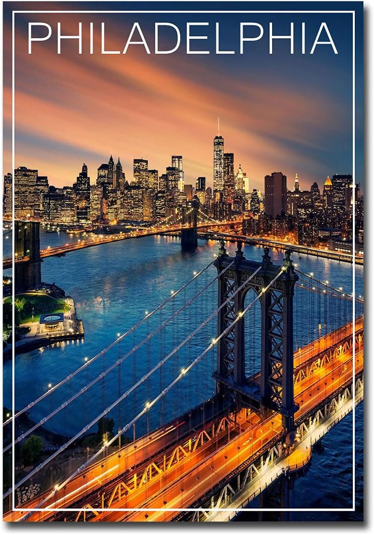 Imán para nevera de noche de Philadelphia City, Pennsylvania Estados Unidos, tamaño 2.5″ x 3.5″