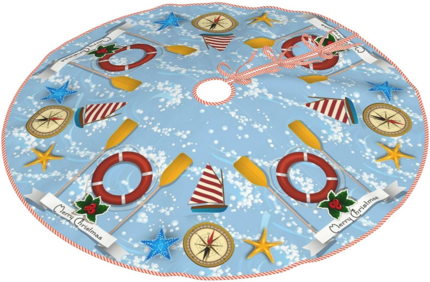 Falda de árbol de Navidad, náutico, decoración de Navidad temática costera, para fiestas de vacaciones, decoración de árbol de Navidad, interiores y