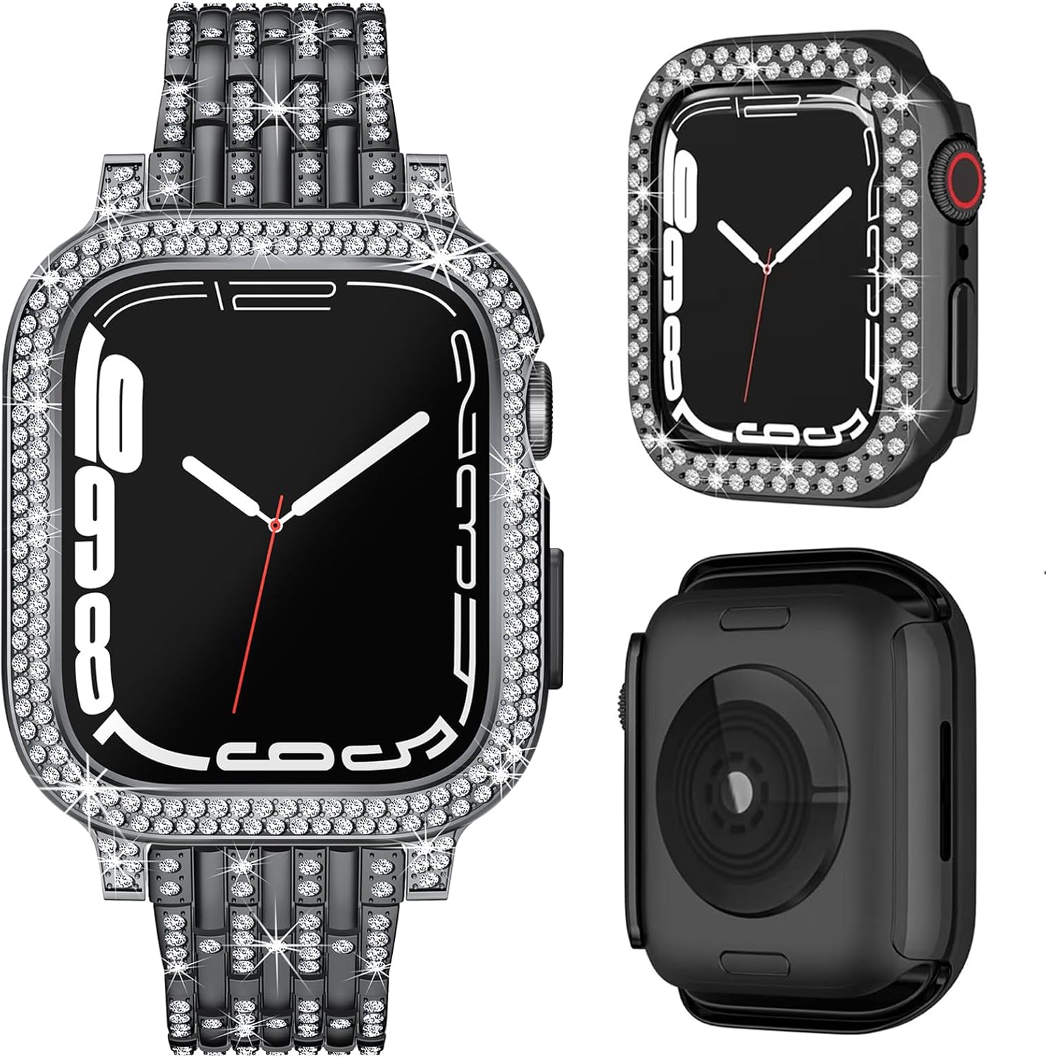 NINKI Correa de metal compatible con Apple Watch Series 8 Series 7 de 1.614 pulgadas con funda (sin protector de pantalla), correa de acero