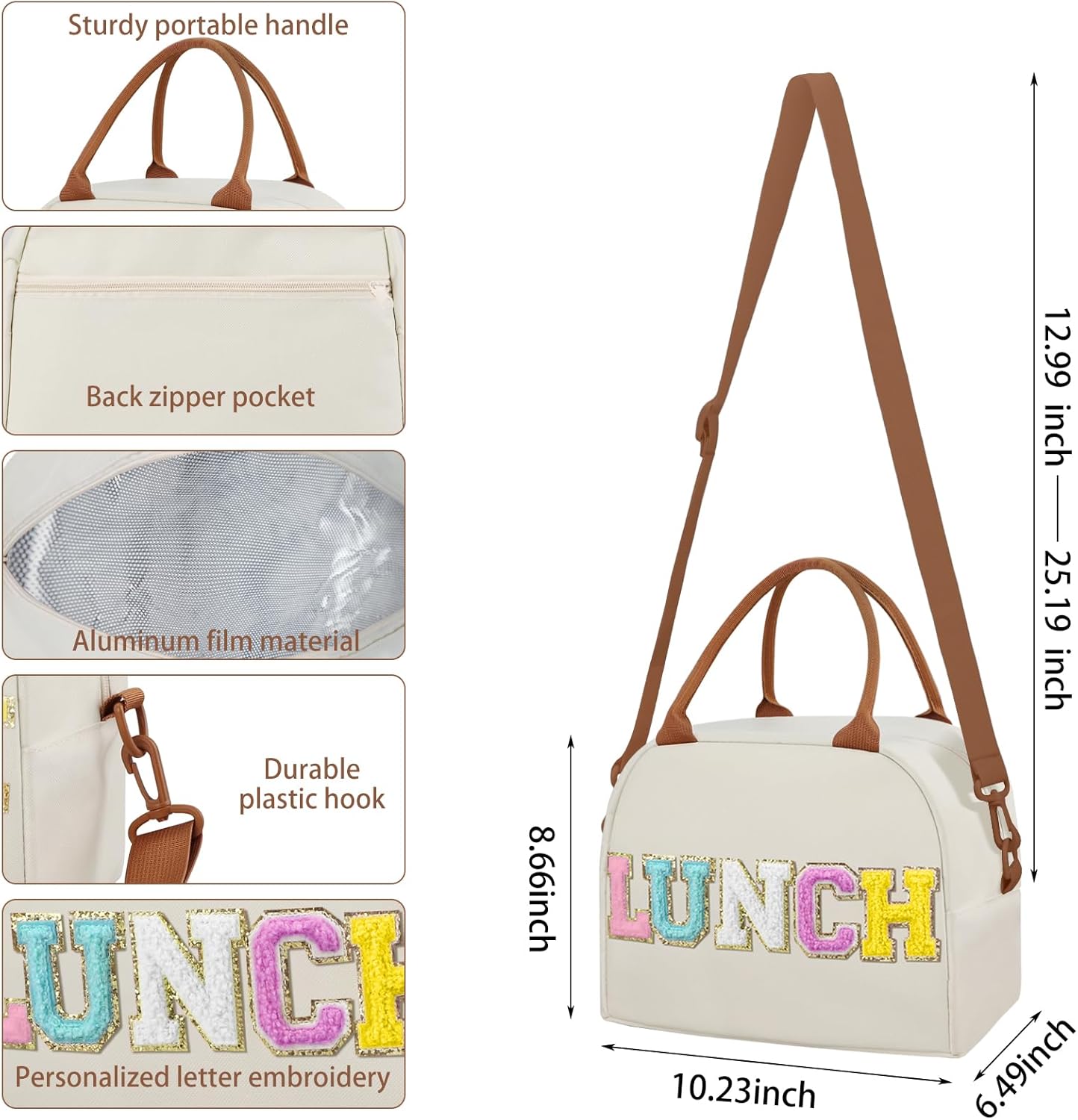Lonchera para mujer, bolsa de almuerzo aislada grande, lonchera personalizada para niñas y adultos con correas ajustables para el hombro, bolsa de