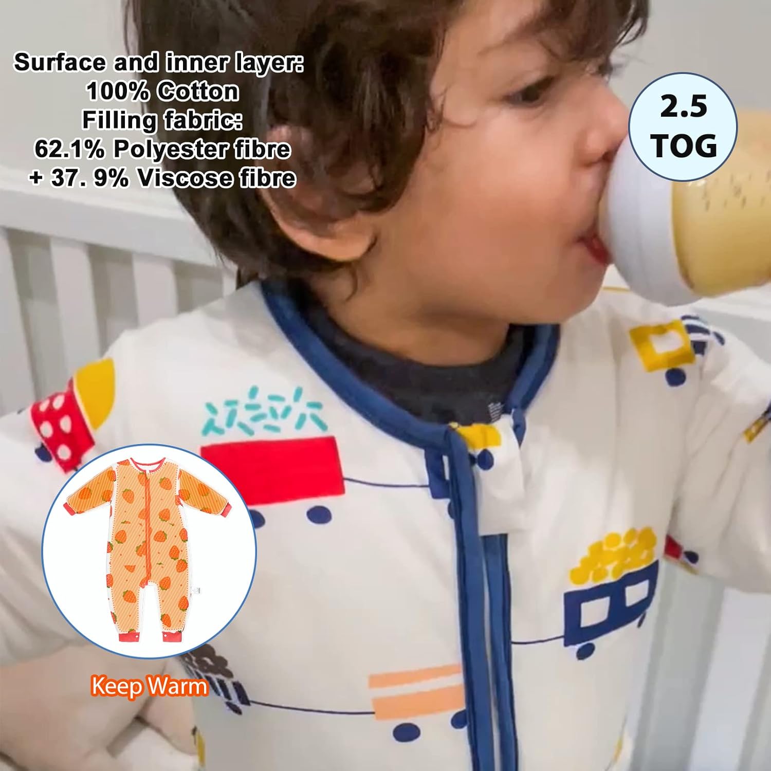 MooMoo Baby Sleep Sack with Feet 2.5 Tog Toddler Sleeping Sack for Winter Warm Wearable Blanket for Baby Cotton