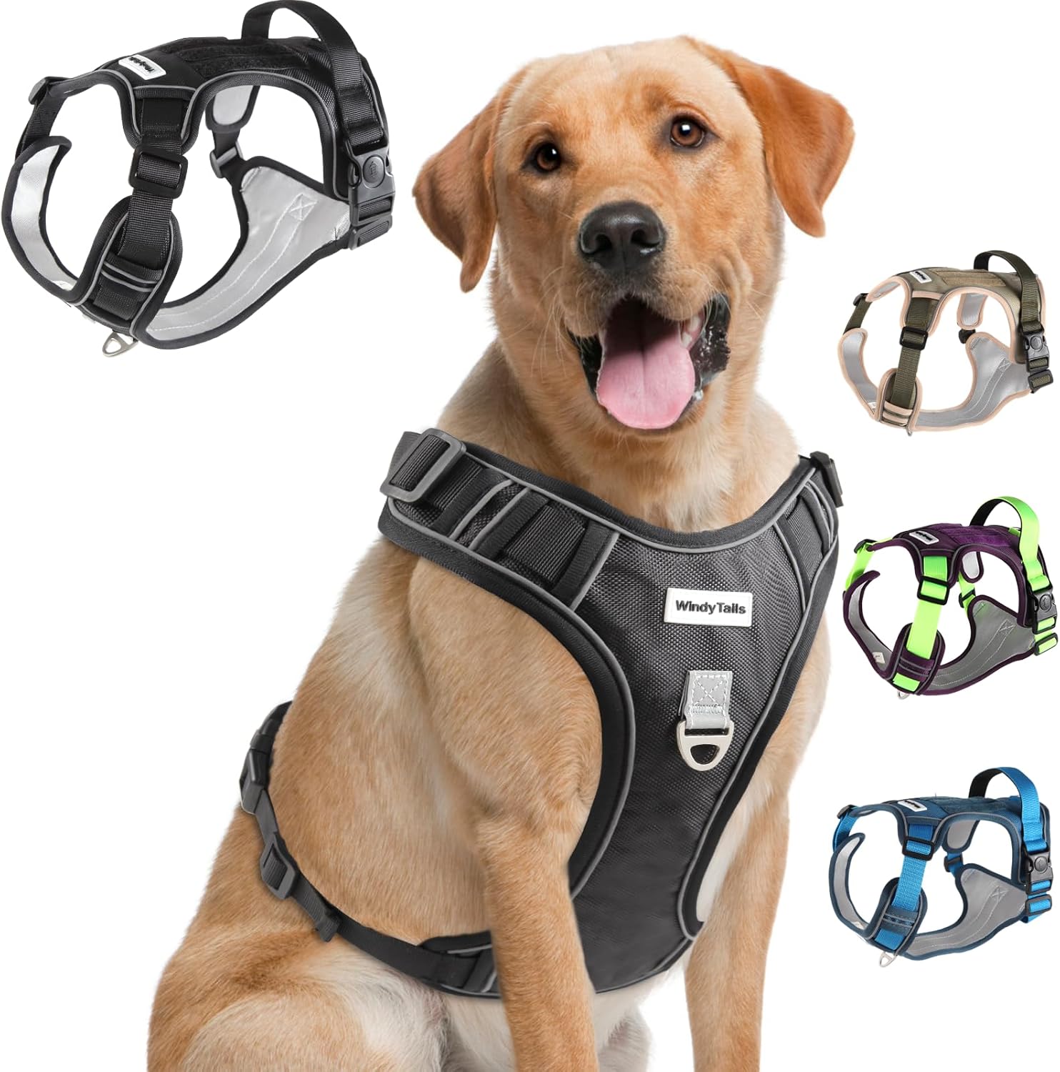WindyTails Arnés para perro grande, mediano y extra grande, antitirones, para perros grandes, medianos y medianos con clip frontal, arnés ajustable