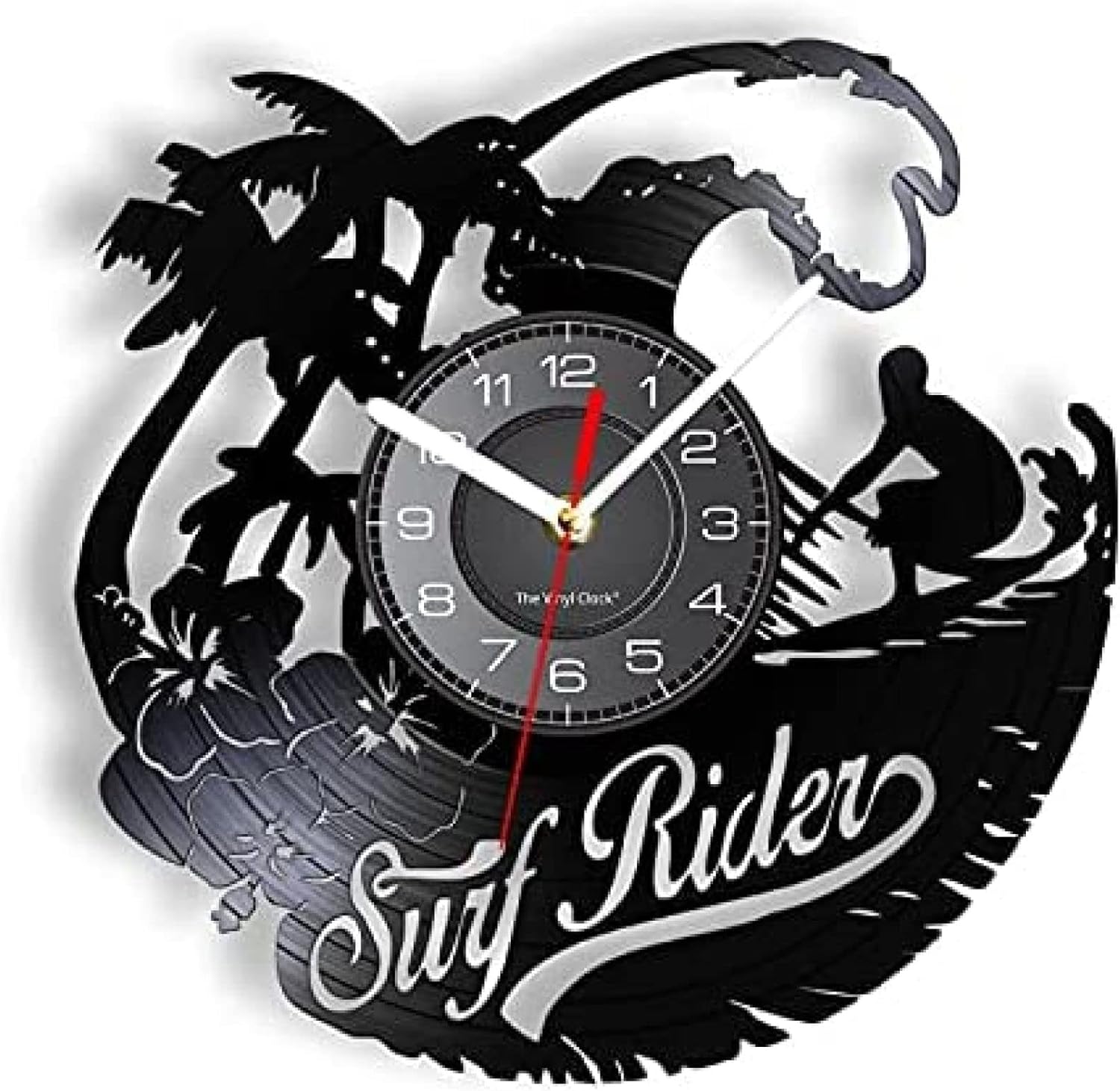 Reloj de vinilo de 11.8 in para surf Rider de vinilo LP, reloj de pared, tabla de surf, verano, playa, manualidades, discoteca, decoración, reloj