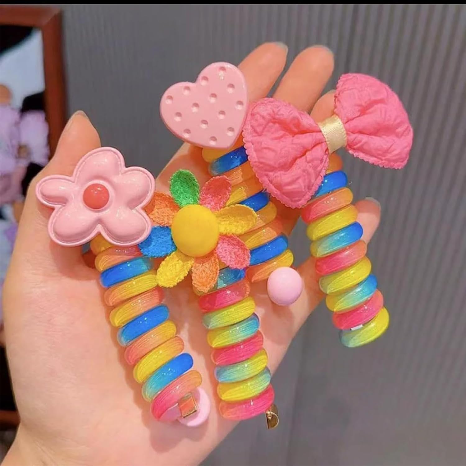 5 bandas de pelo coloridas para niños, lazos de pelo en espiral, cable telefónico, cable de teléfono, lazos rectos en espiral, 5 estilos de regalo