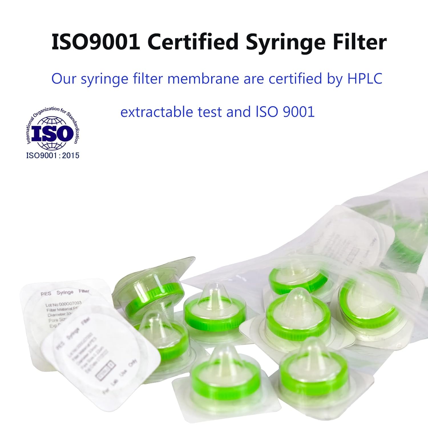 Paquete de 20 filtros de jeringa estéril PES 0.22 um tamaño de poro, diámetro de membrana de 1.299 in, filtración hidroplihica PES de alto