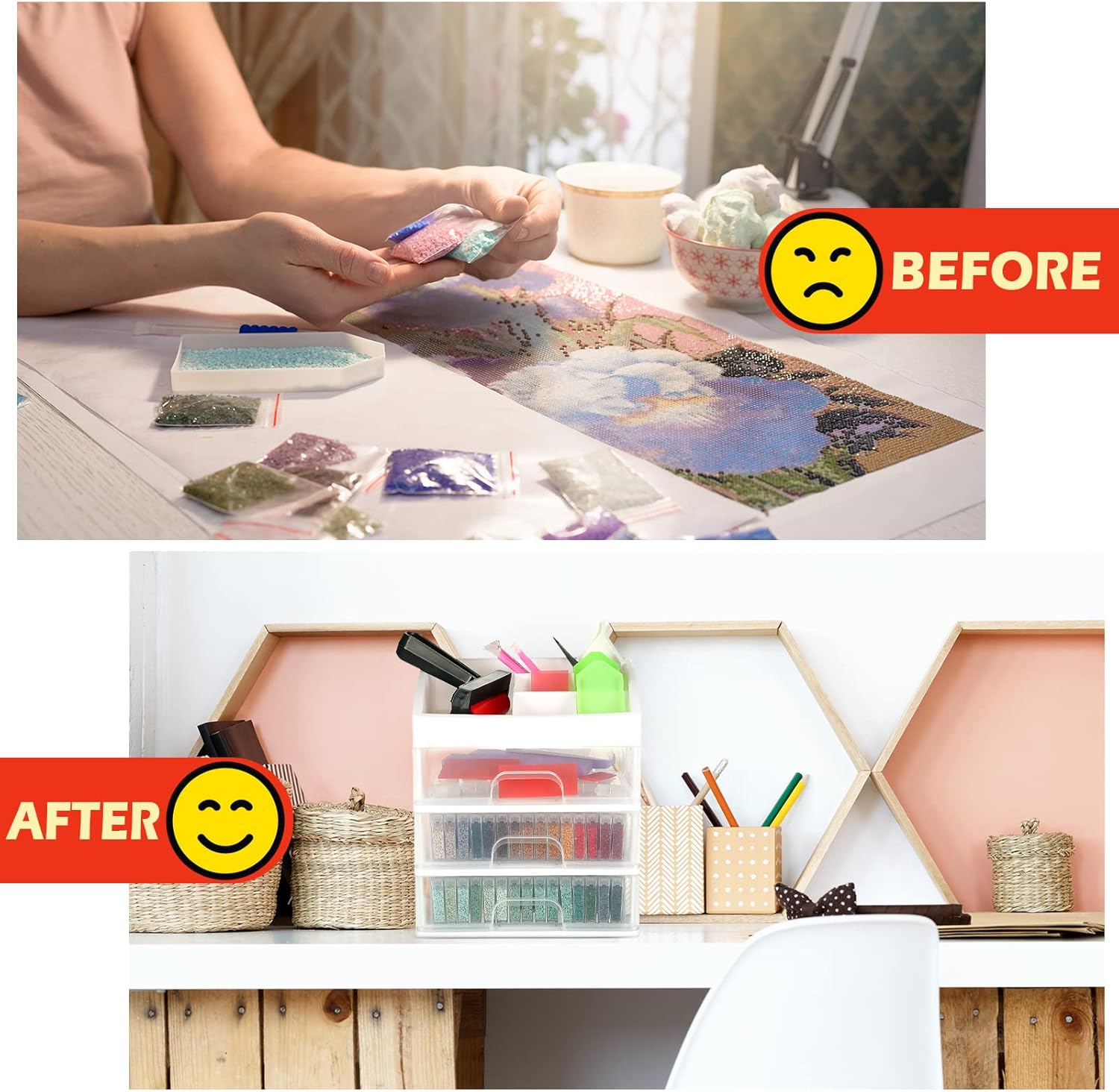 Painting Storage Containers Drawer with 150 Slots Diamond Containers with Diamond Accessories and Tools Clear Plastic Storage Box for DIY Diamond