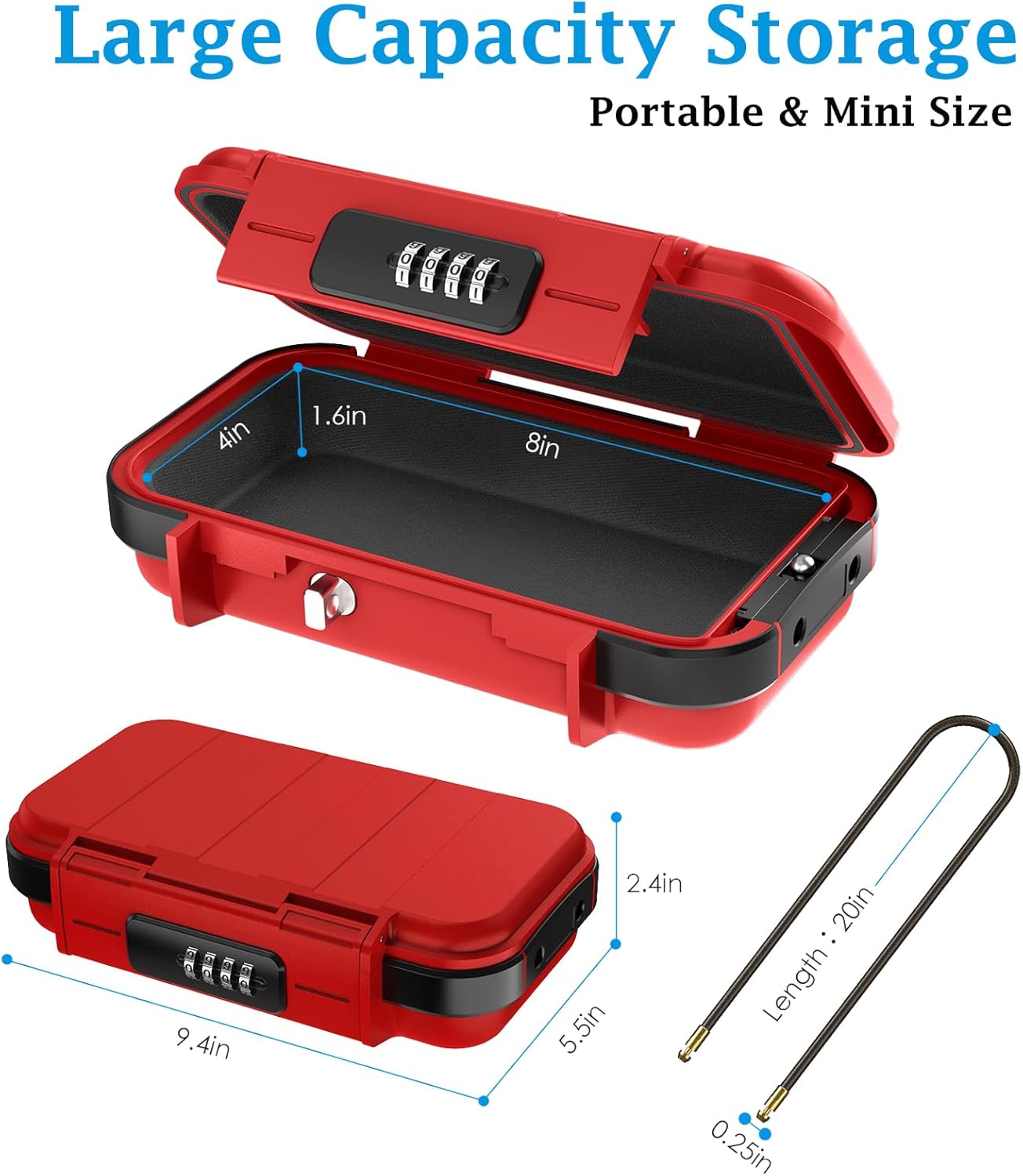 AMIR Caja de seguridad portátil, caja de seguridad combinada con código, mini caja de seguridad antirrobo impermeable con cadena extraíble, caja de