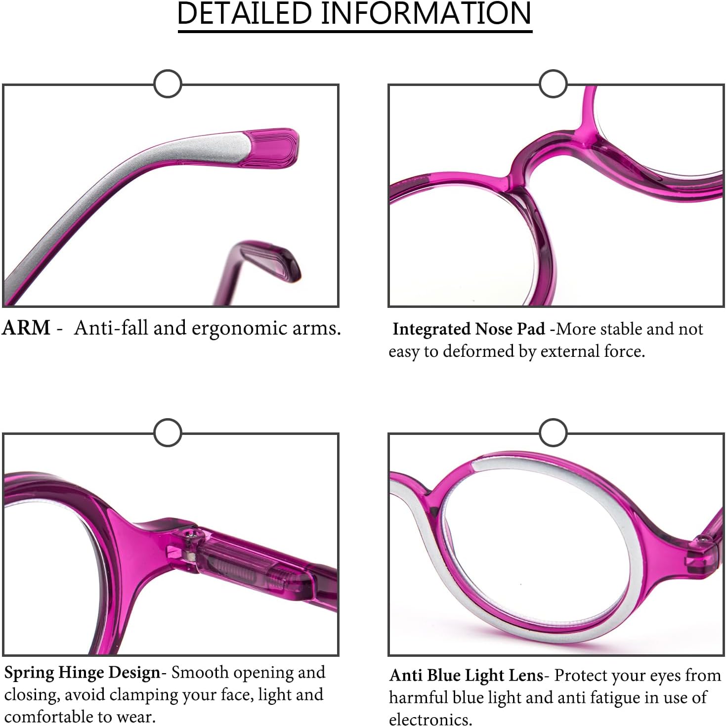 KoKoBin Paquete de 3 lentes de lectura redondos pequeños, cómodos lectores, marco elegante de colores para mujeres y hombres
