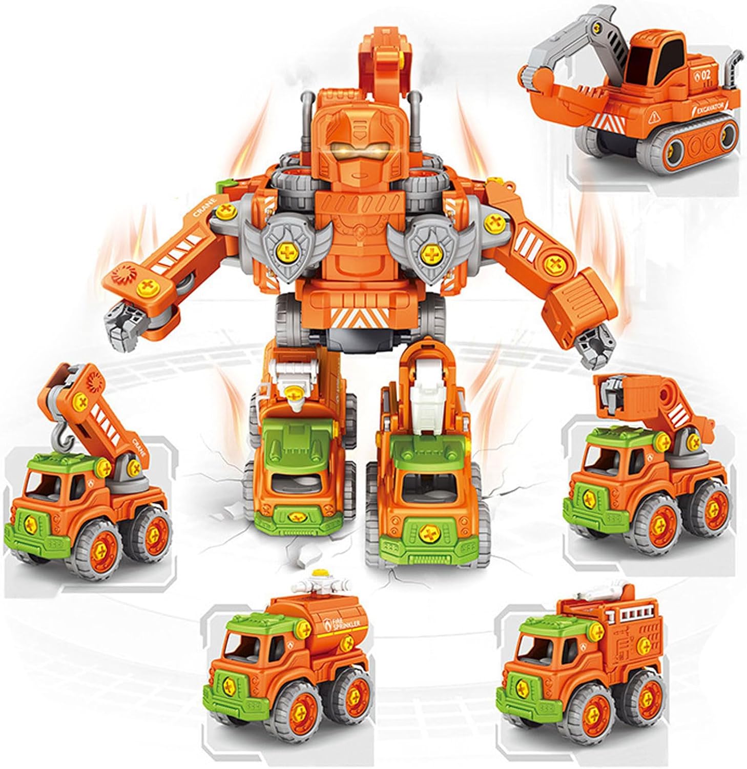 Vehículos de construcción robot 5 en 1, robot transformador para niños, coches de juguete educativos STEM para construcción de automóviles, juguete
