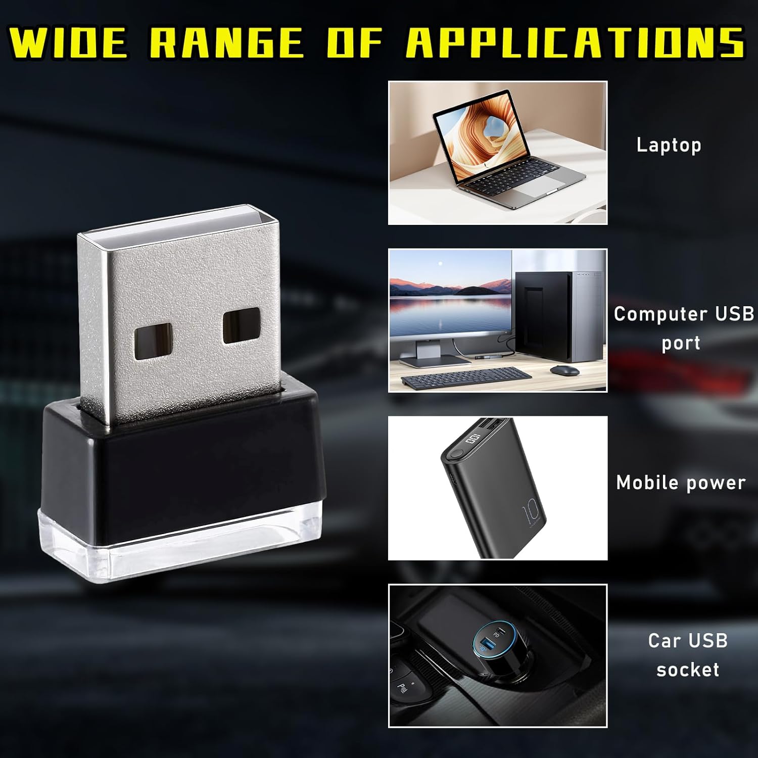 6 lámparas LED USB para el interior del automóvil, luz nocturna decorativa USB enchufable, kit de iluminación ambiental portátil, accesorios