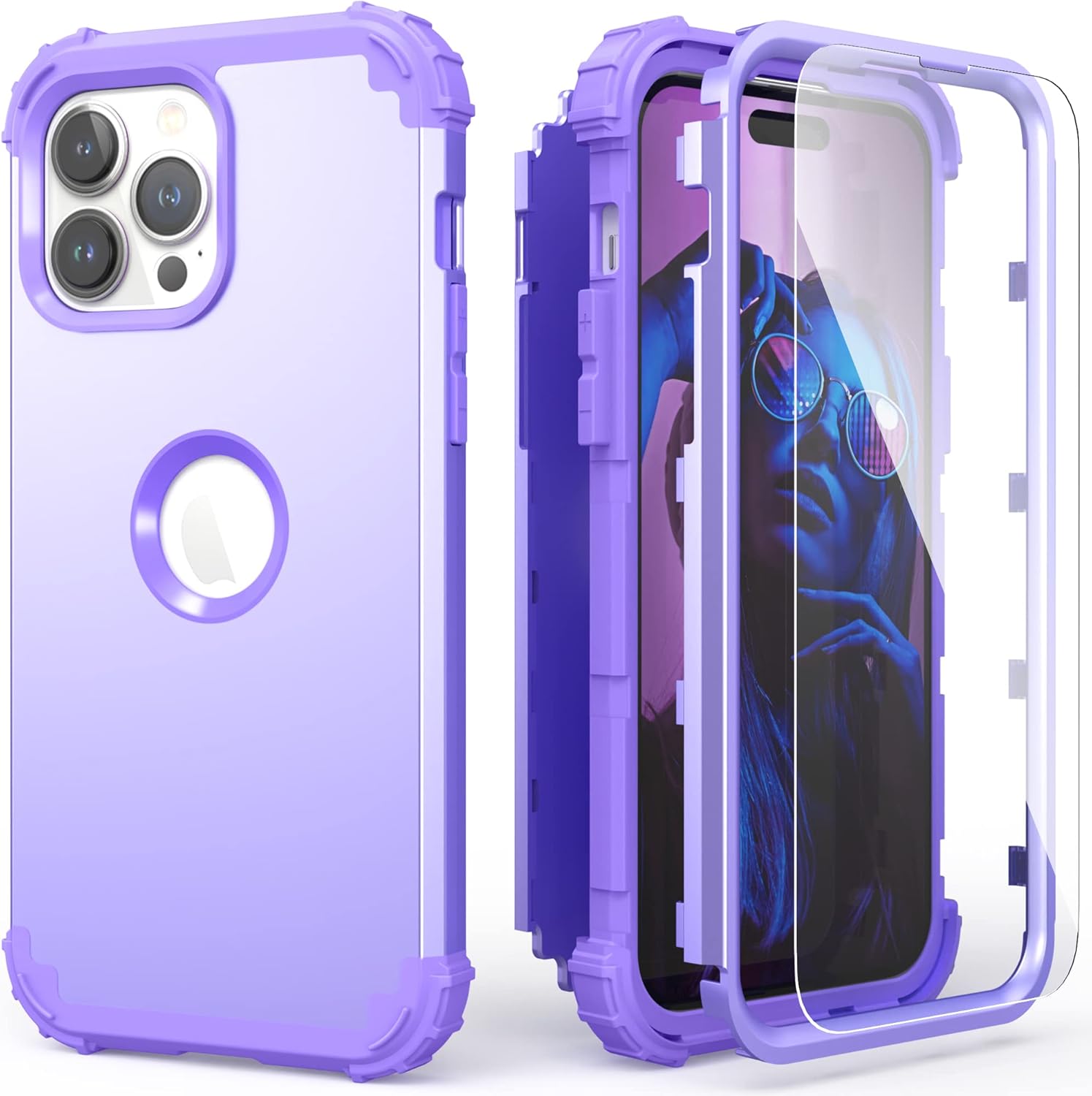 IDweel Funda para iPhone 15 Pro Max con protector de pantalla de vidrio templado, 3 en 1, a prueba de golpes, delgada, híbrida, resistente, cubierta