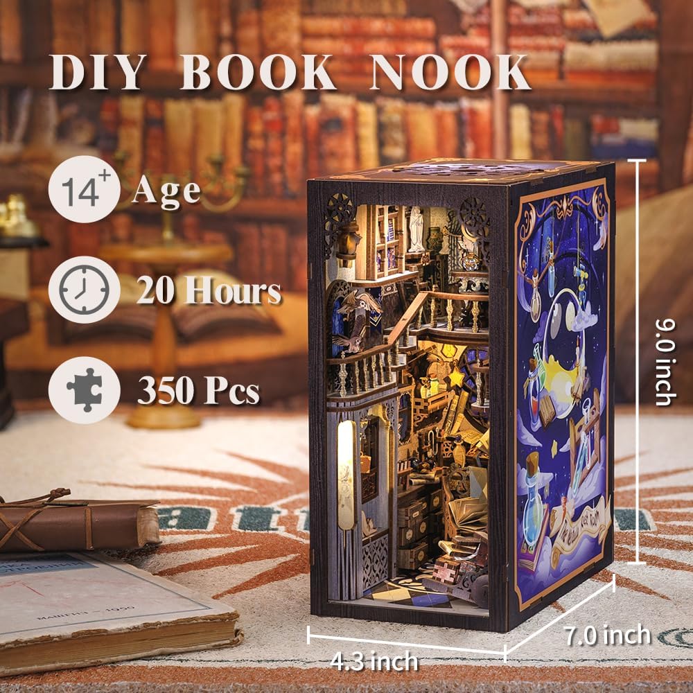 Cutefun Habitación común de llamas, sala común de nebulosa, kits de rincón de libros para adultos – Casa de muñecas de madera – Rompecabezas 3D con