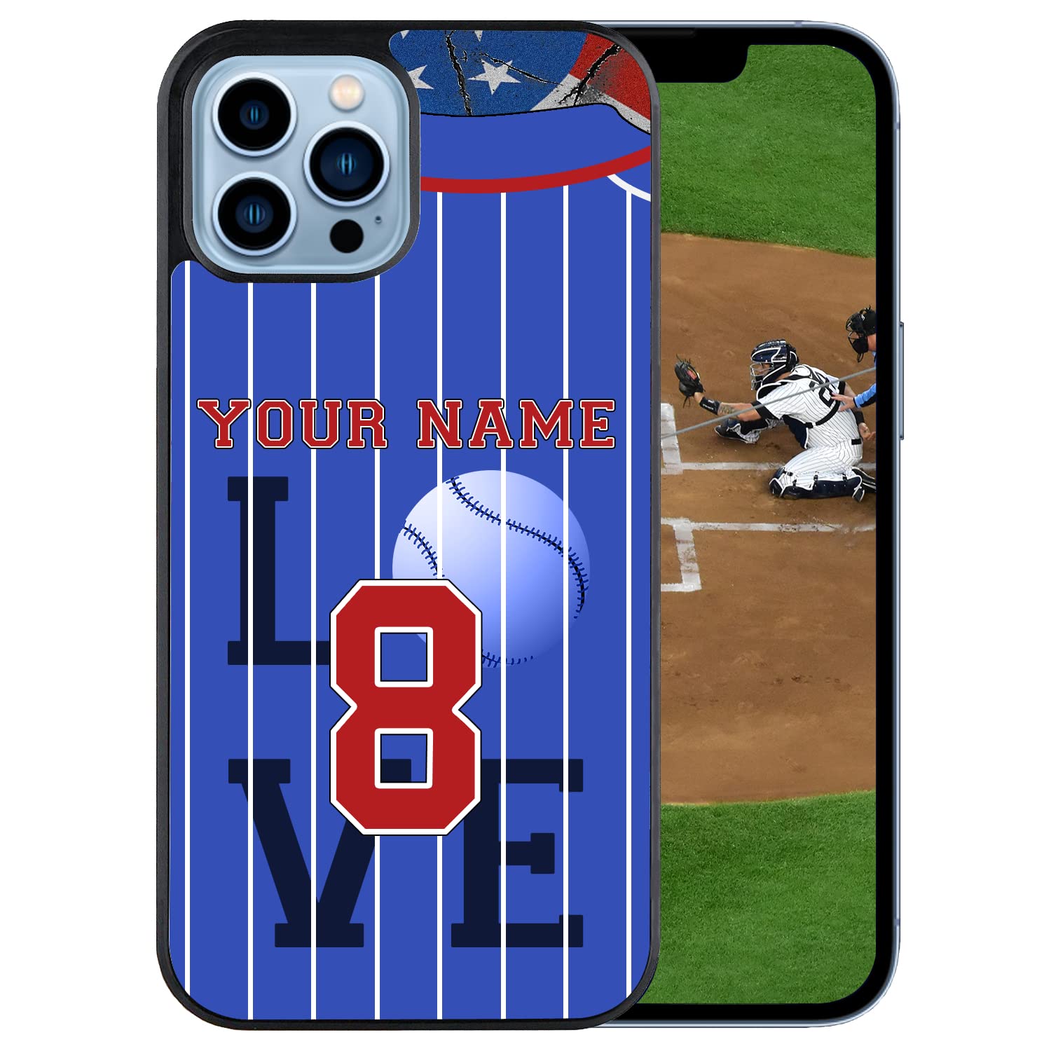 Personalized Name Number Custom BaseballSoftball Jersey America Flag Design Rubber Cover Phone Case for Samsung Galaxy A53