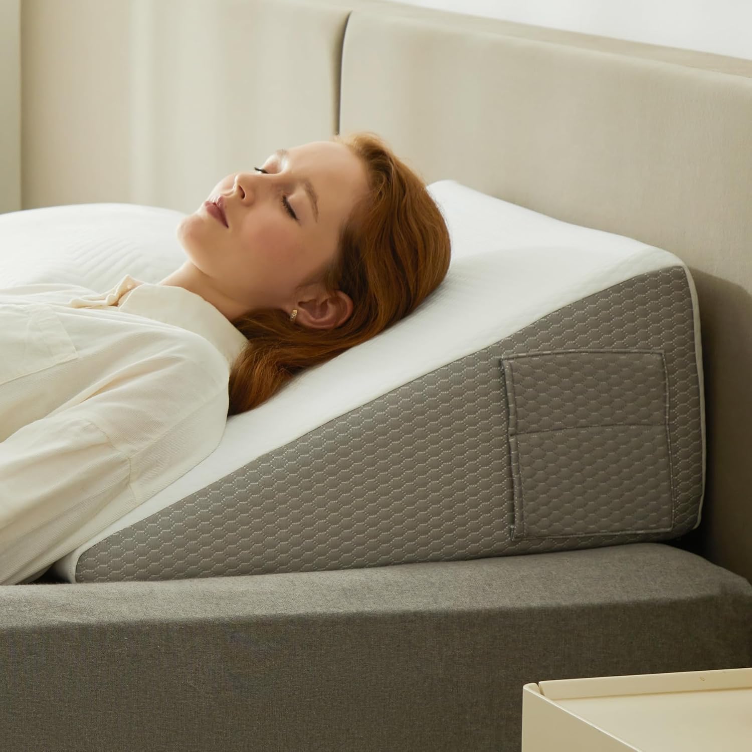 Almohada de cuña para dormir, almohada de cuña de cama de 12 pulgadas, almohada corporal elevada para soporte de espalda, reflujo ácido, piernas,